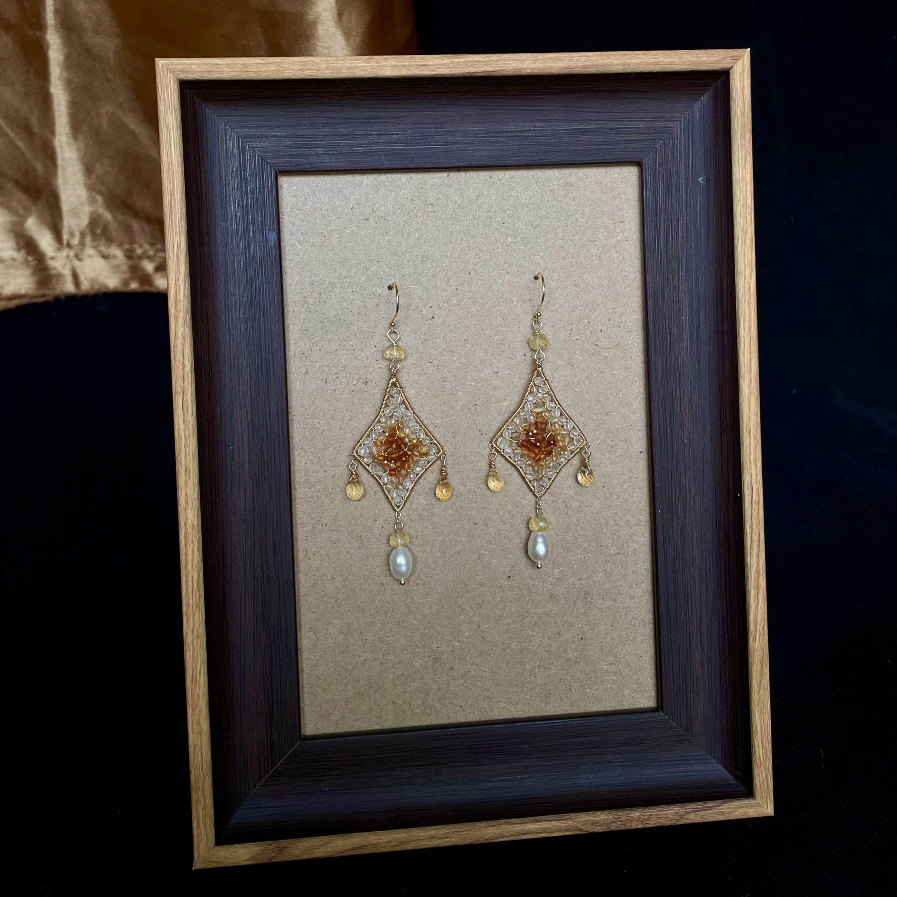 Star of Fire — Handmade Citrine, Carnelian and Hessonite Garnet Wire-Wrapped Earrings