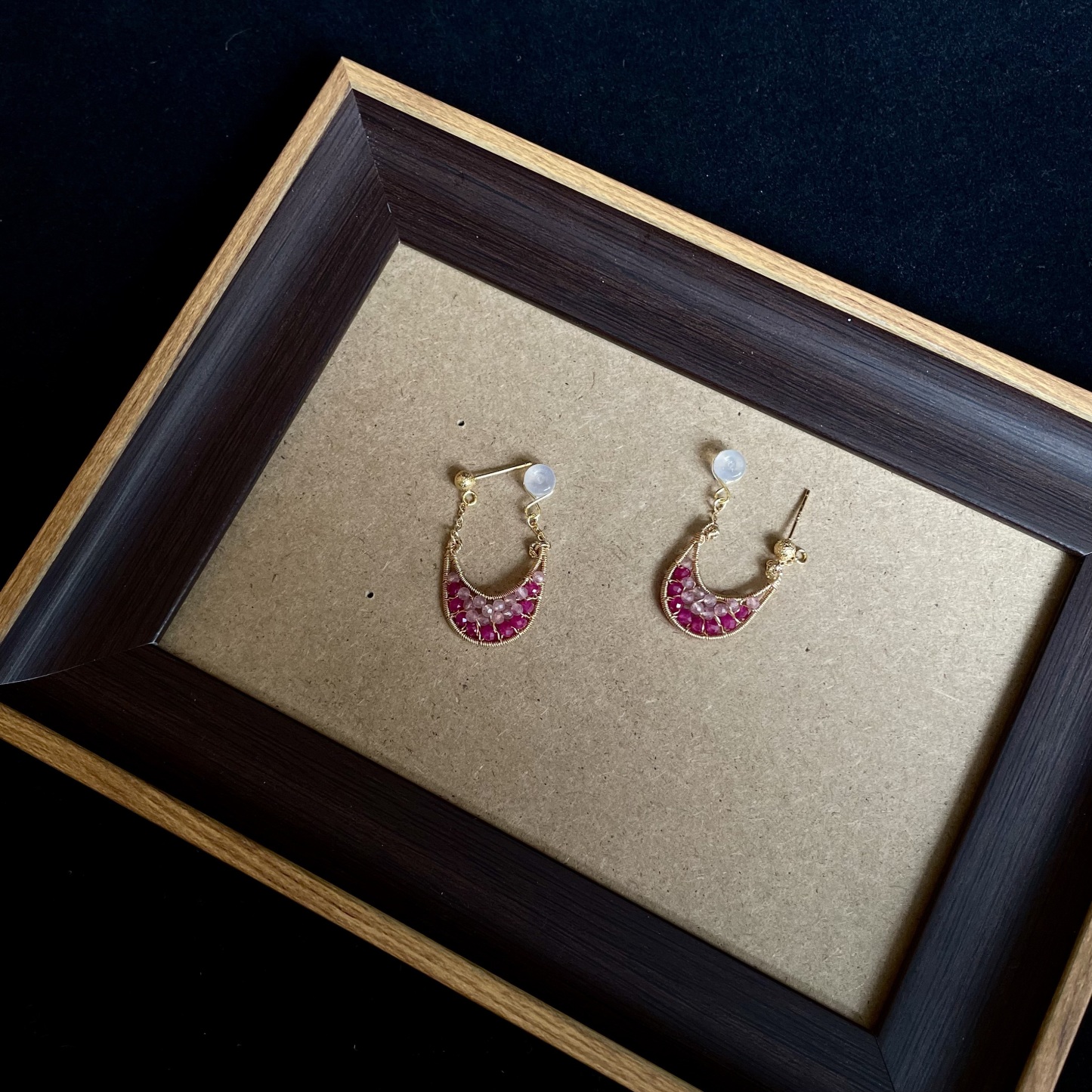 Handmade Rose Moon Ruby and Strawberry Quartz Wire Wrapped Earrings