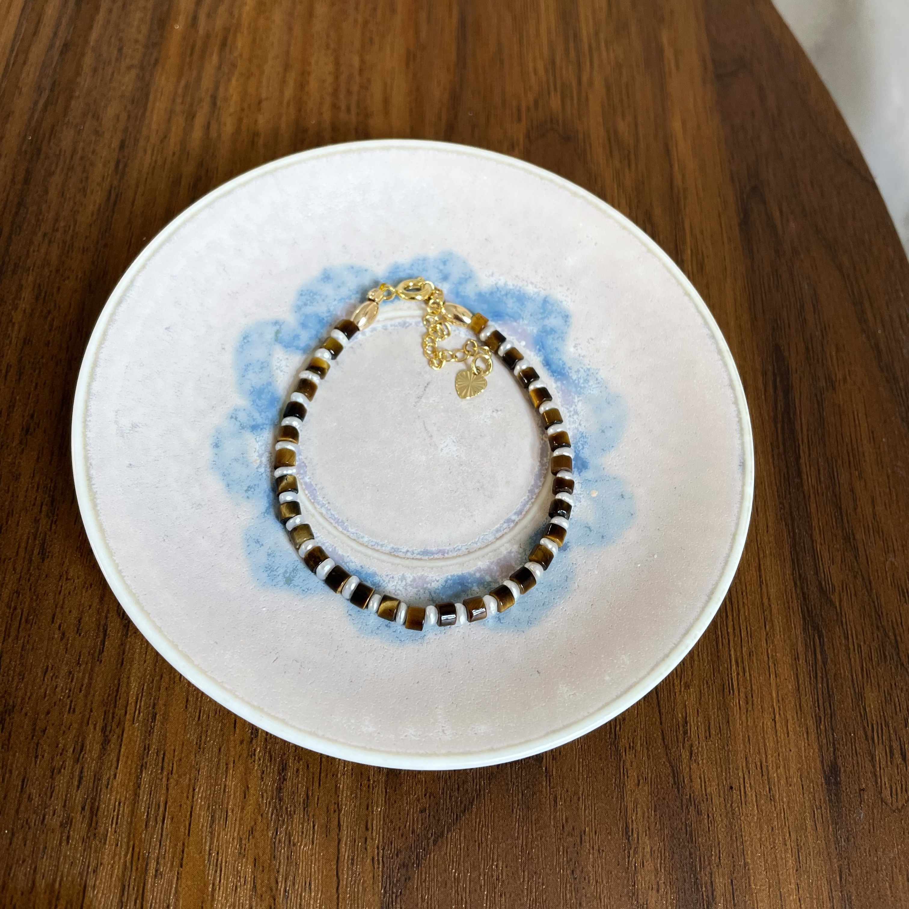 Handmade Tiger’s Eye and Freshwater Pearl Minimal Beaded Bracelet