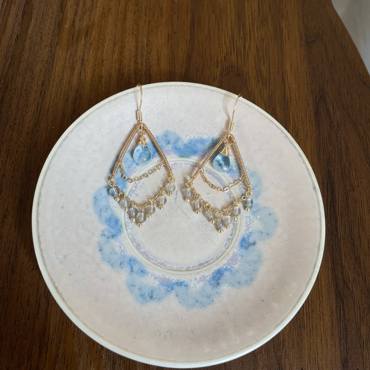 Handmade Wire Wrapped Aquamarine Teardrop with Labradorite tassel Earrings Boho Statement Earrings