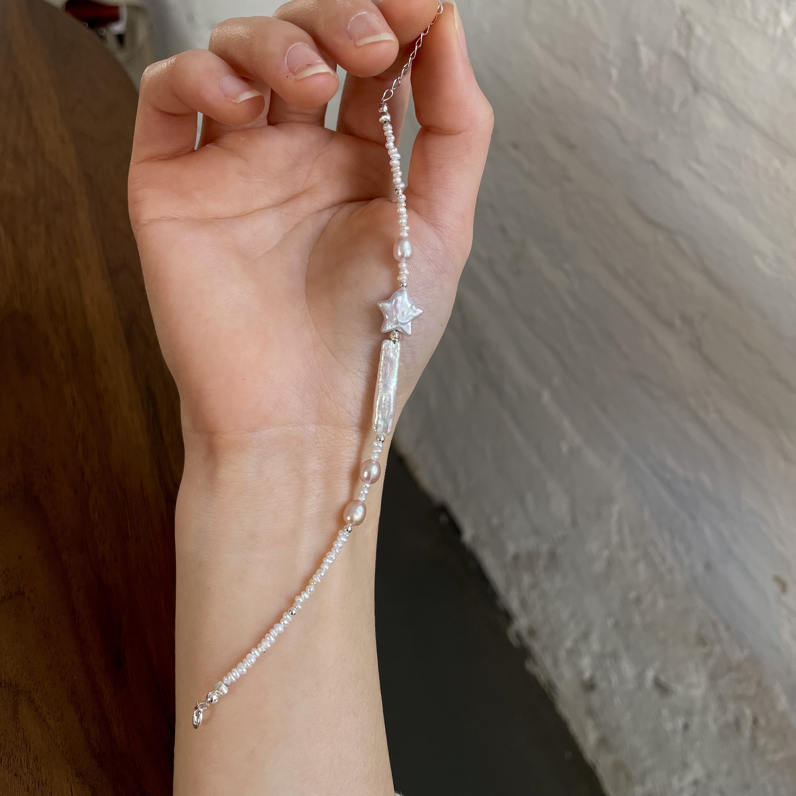 Handmade Magic Wand Pearl and Sterling Silver Bracelet  Baroque Star Pearl Bracelet