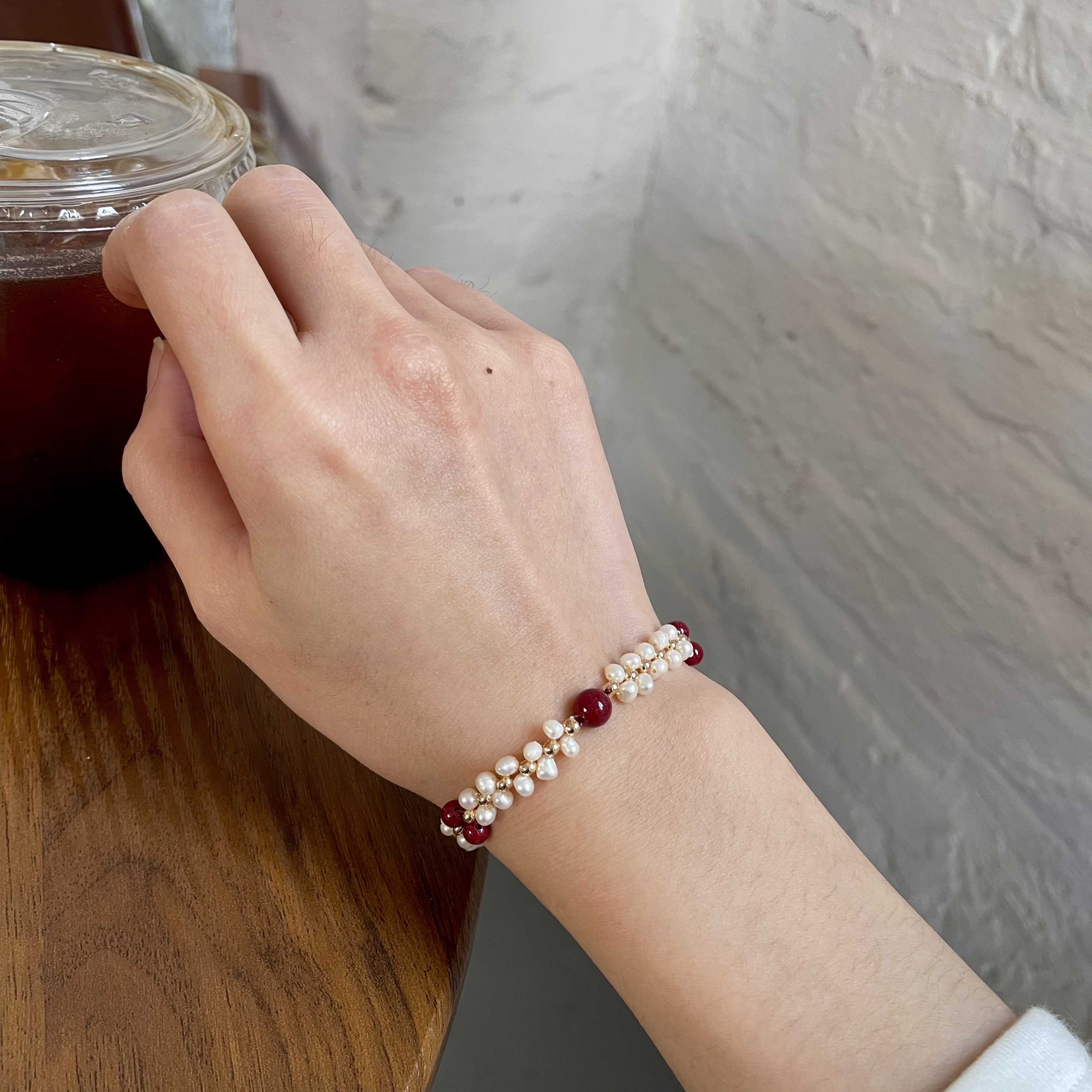 Handmade Cinnabar and Freshwater Pearl Woven Lucky Charm Bracelet