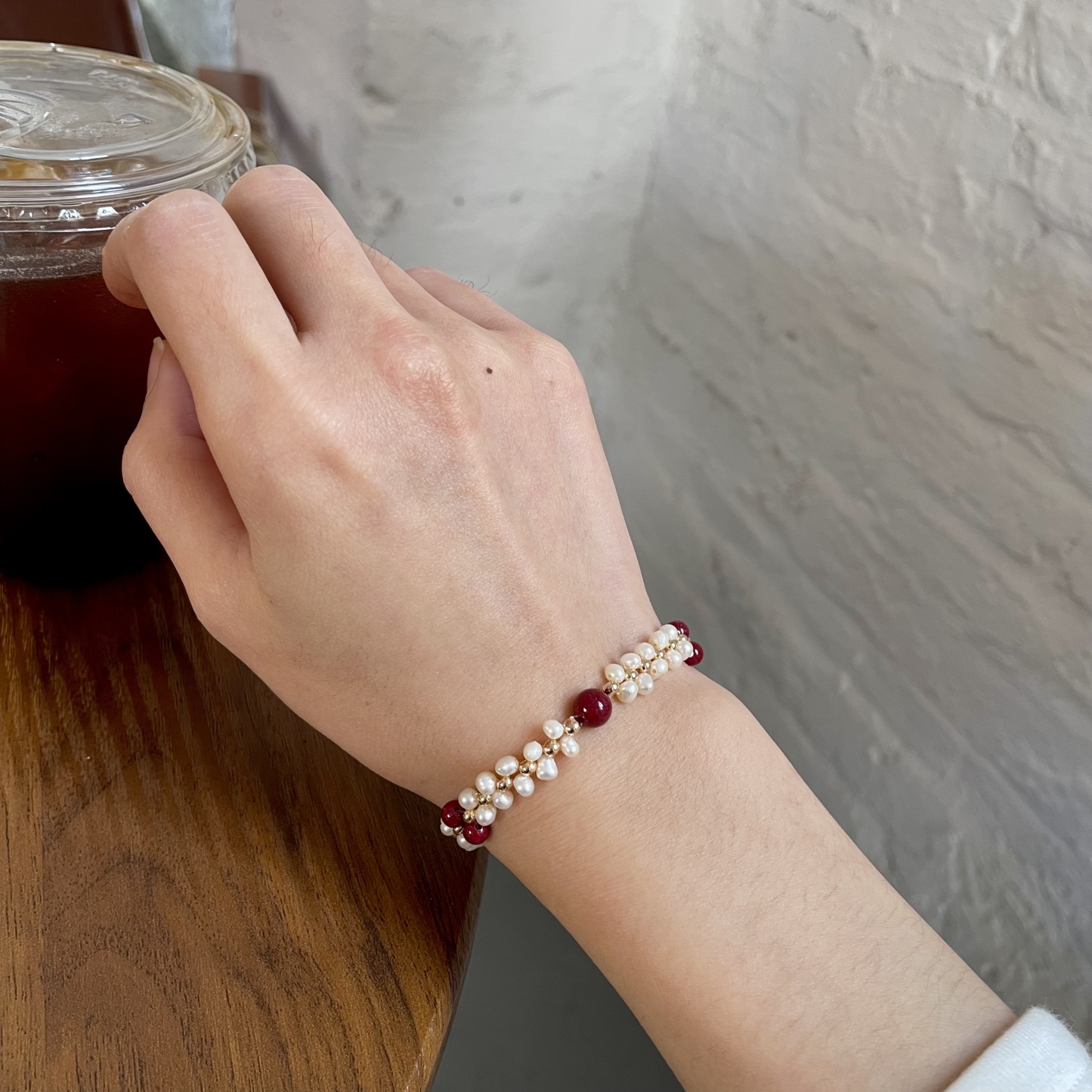 Handmade Cinnabar and Freshwater Pearl Woven Lucky Charm Bracelet