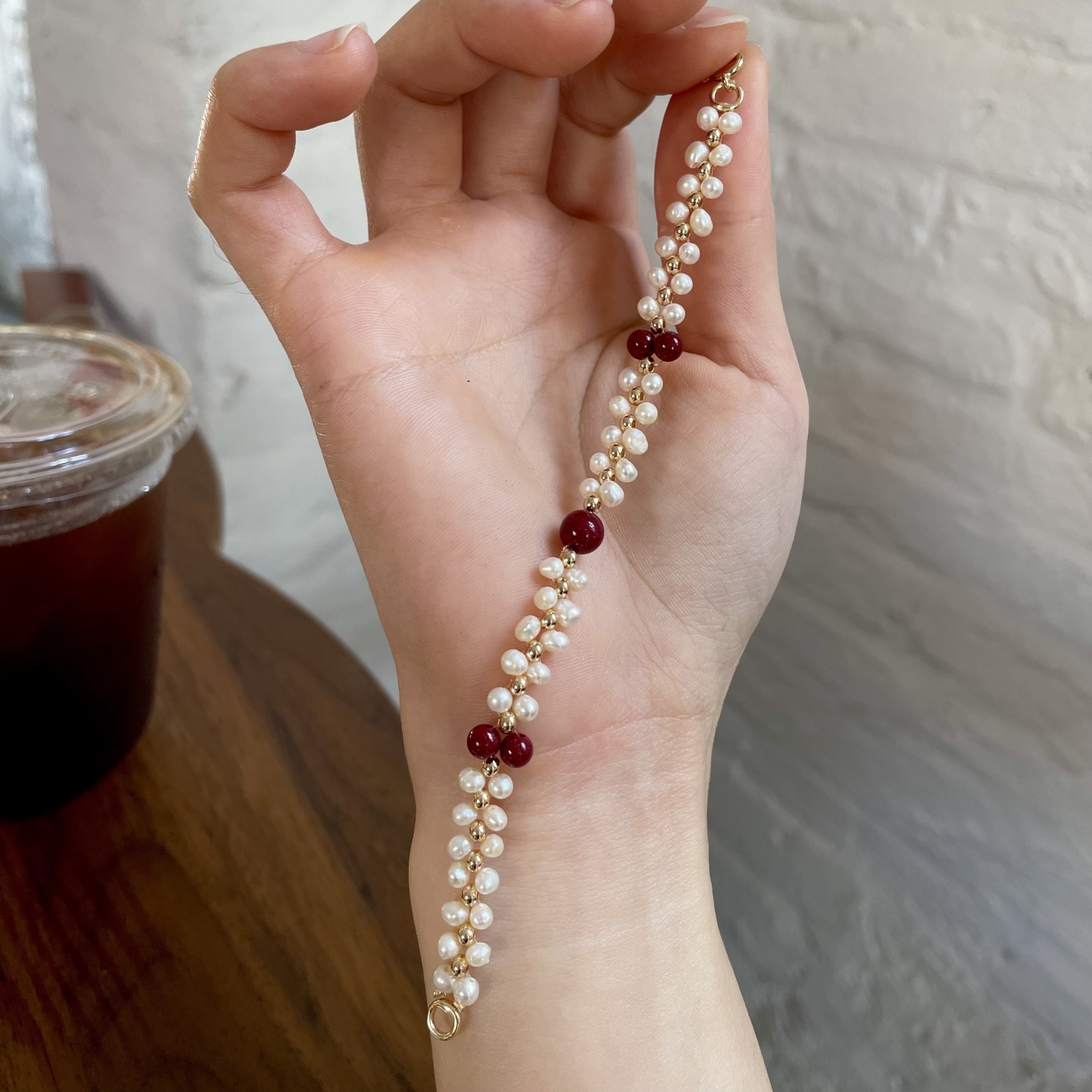 Handmade Cinnabar and Freshwater Pearl Woven Lucky Charm Bracelet