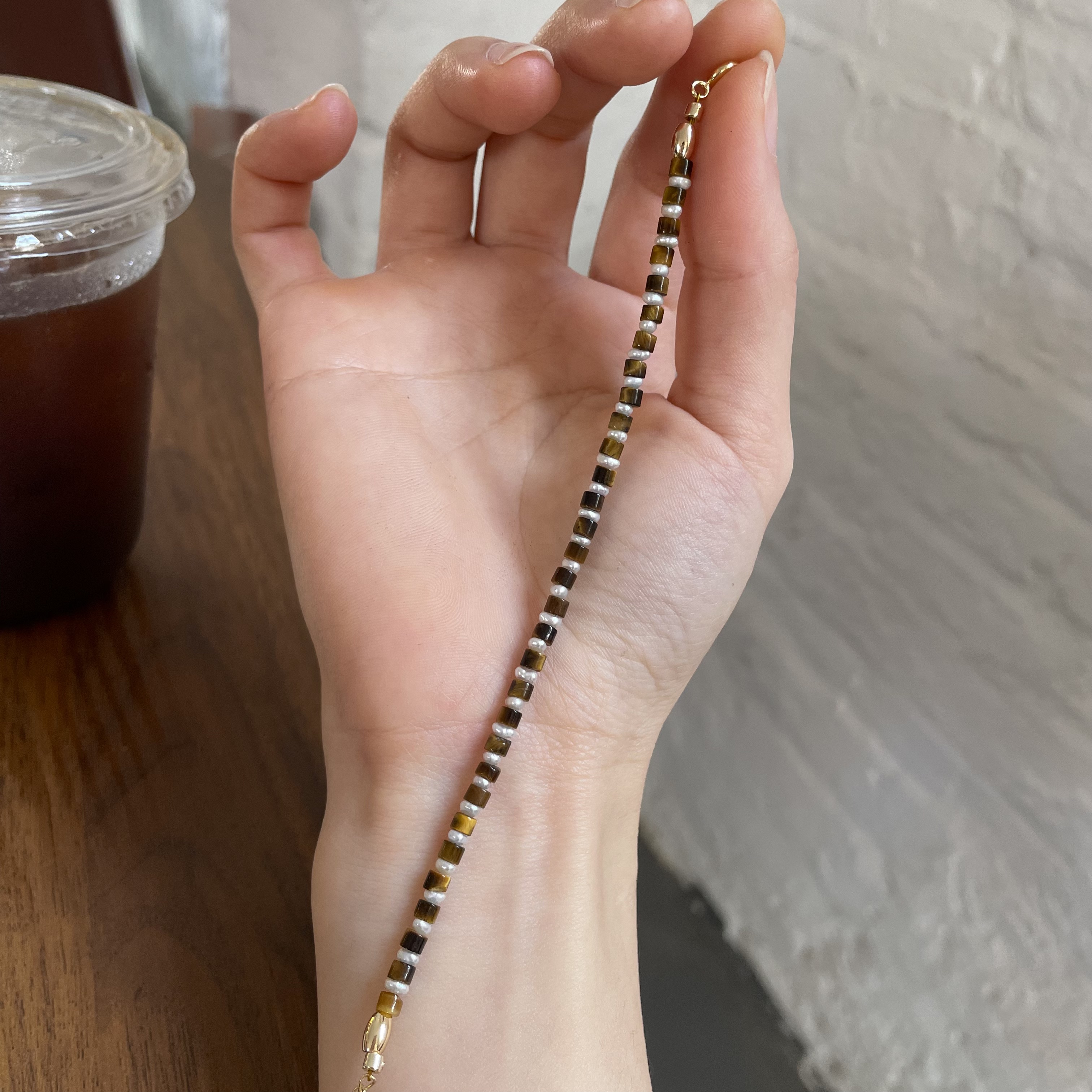 Handmade Tiger’s Eye and Freshwater Pearl Minimal Beaded Bracelet
