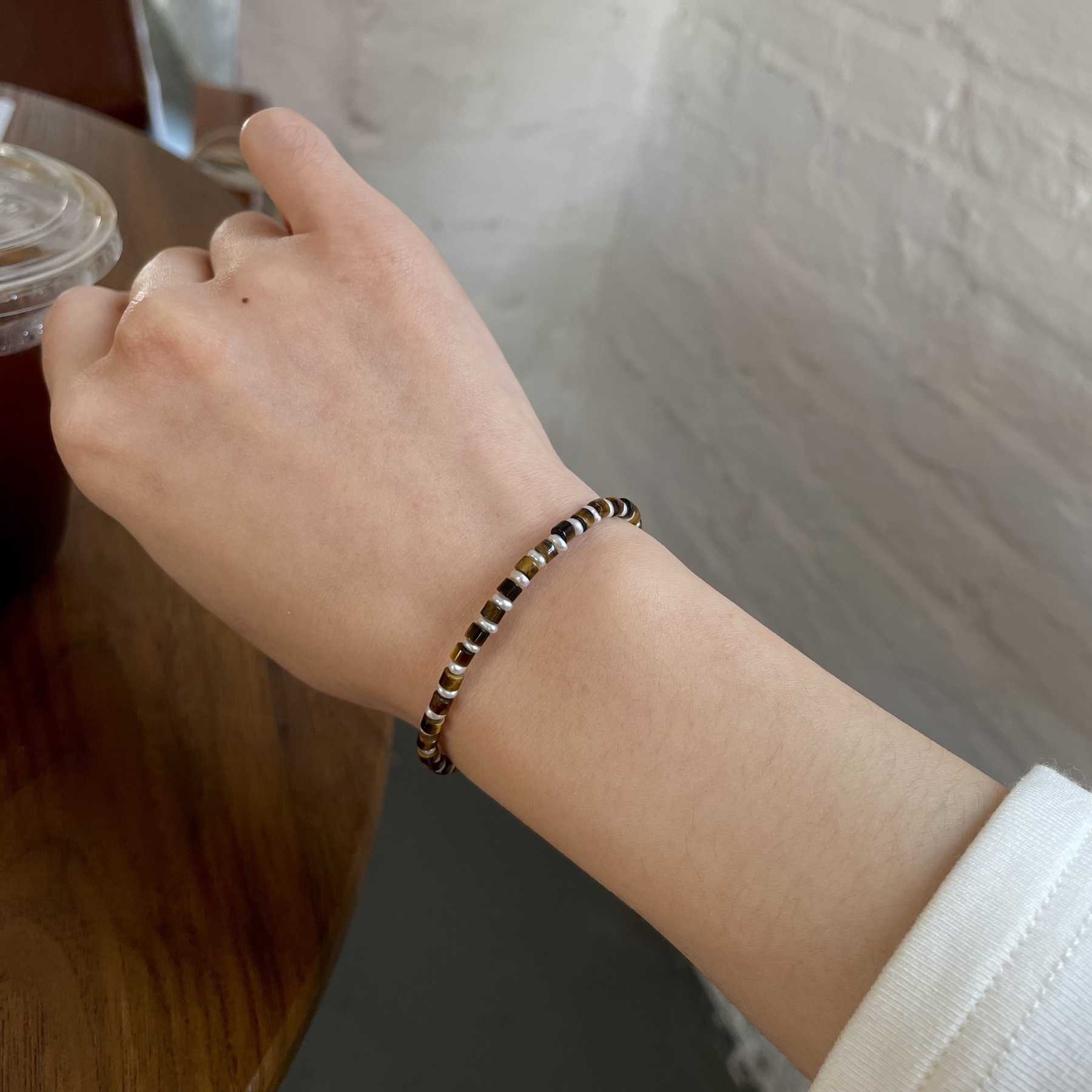 Handmade Tiger’s Eye and Freshwater Pearl Minimal Beaded Bracelet