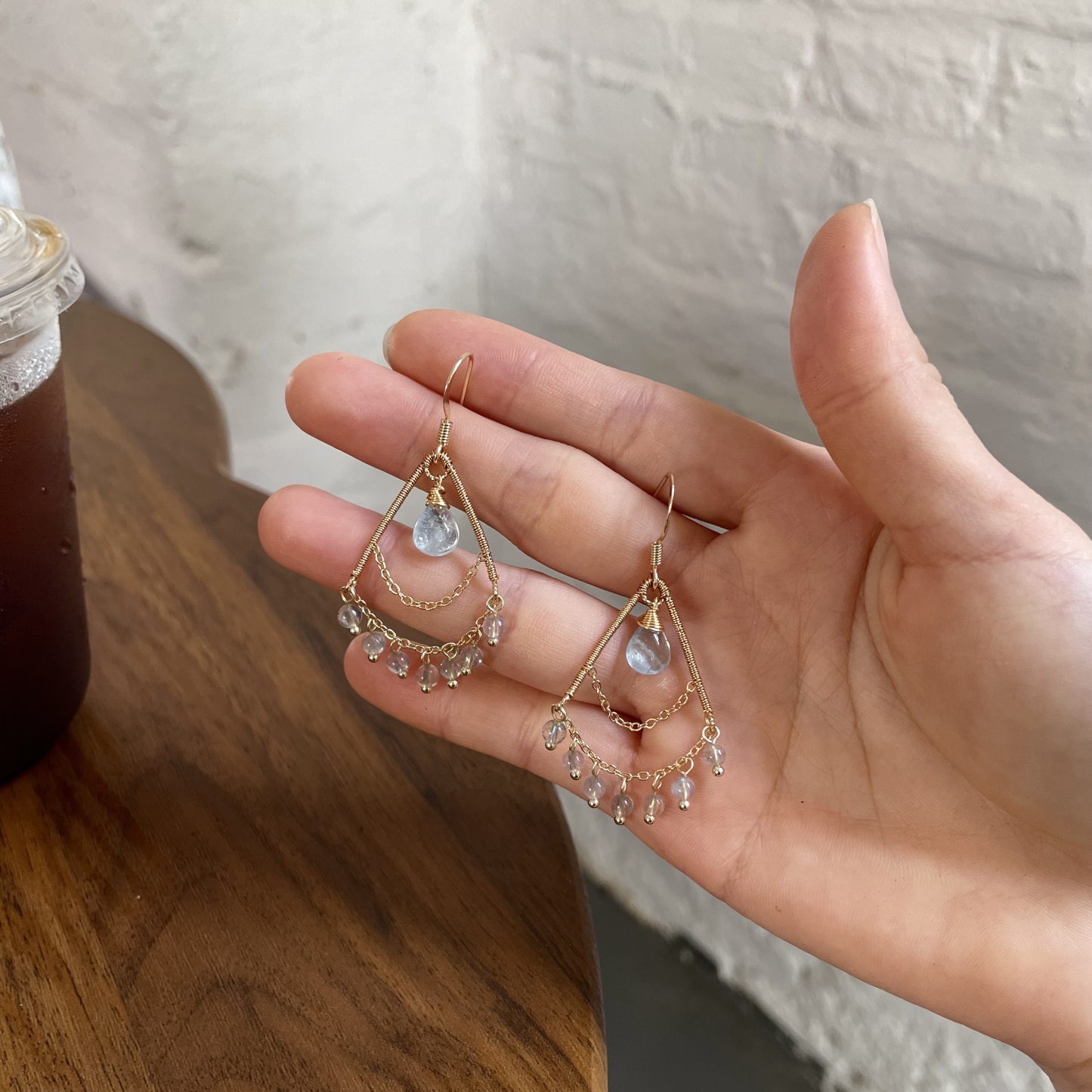 Handmade Wire Wrapped Aquamarine Teardrop with Labradorite tassel Earrings Boho Statement Earrings