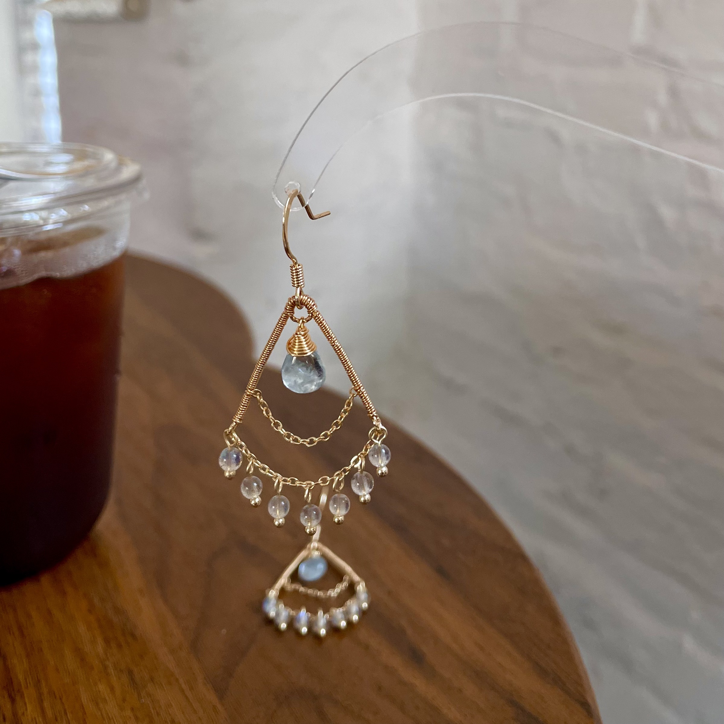 Handmade Wire Wrapped Aquamarine Teardrop with Labradorite tassel Earrings Boho Statement Earrings