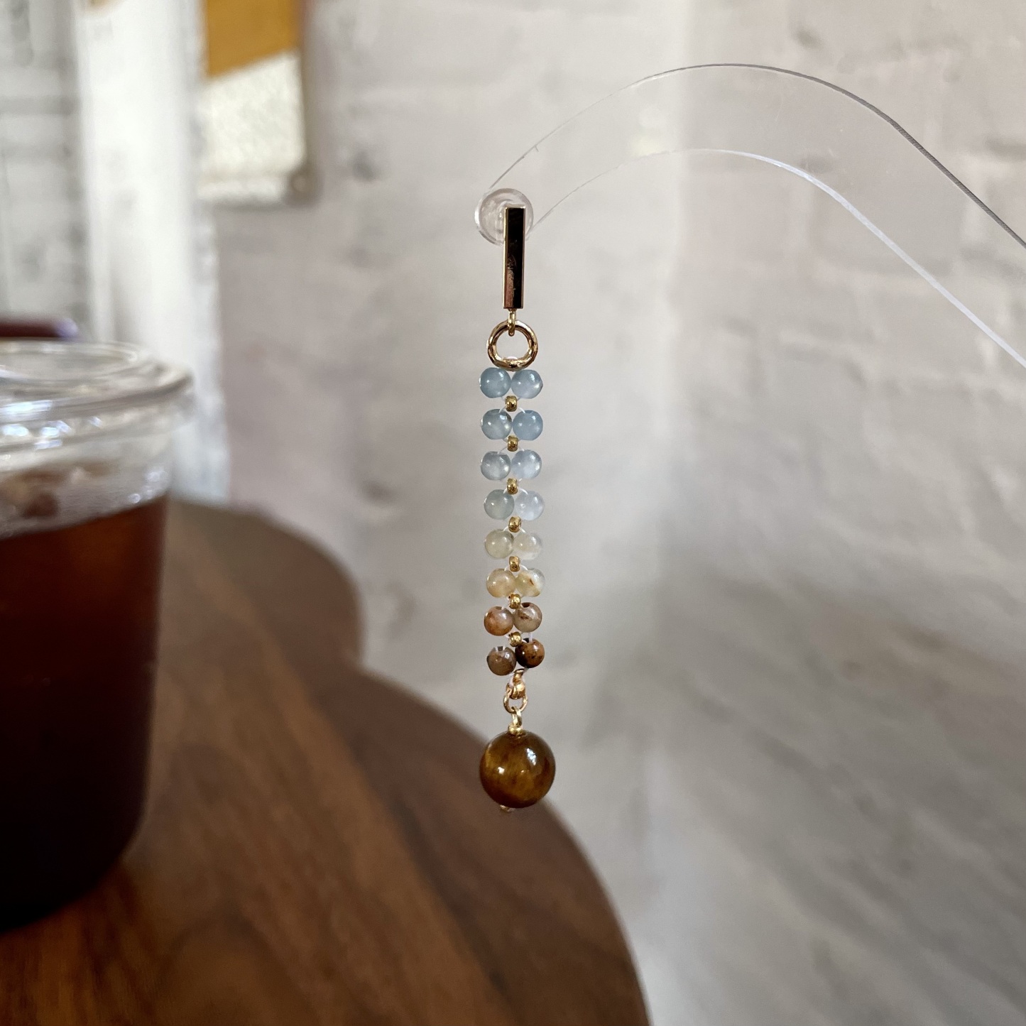 Handmade Minimalist Boho Blue Calcite Gradient Earrings with Tiger’s Eye Drop