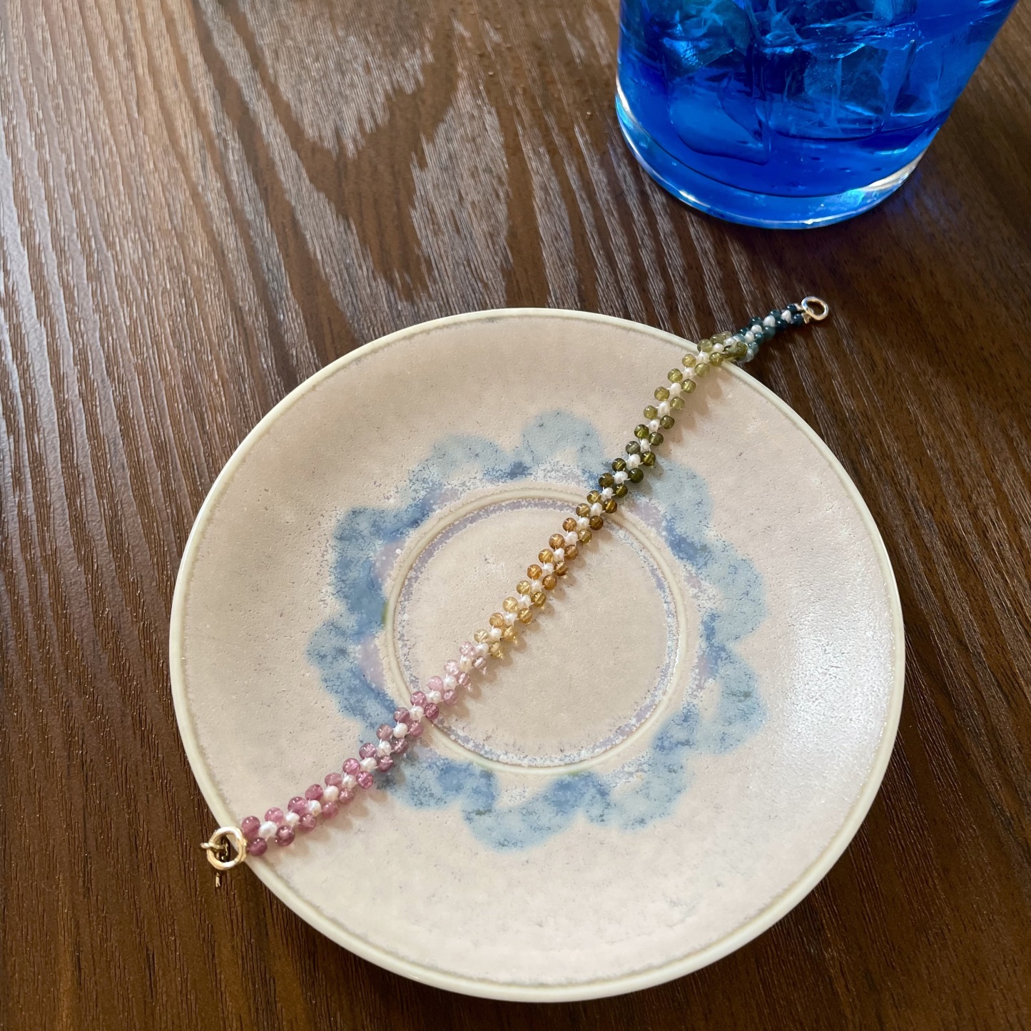 Handmade Dainty Colorful Multi Tourmaline and Freshwater Pearl Woven Layering Bracelet 