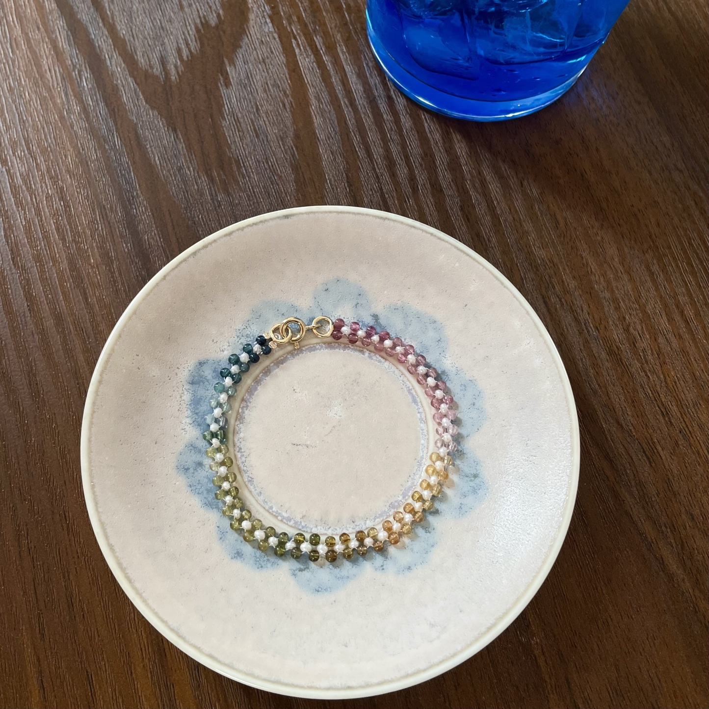 Handmade Dainty Colorful Multi Tourmaline and Freshwater Pearl Woven Layering Bracelet 