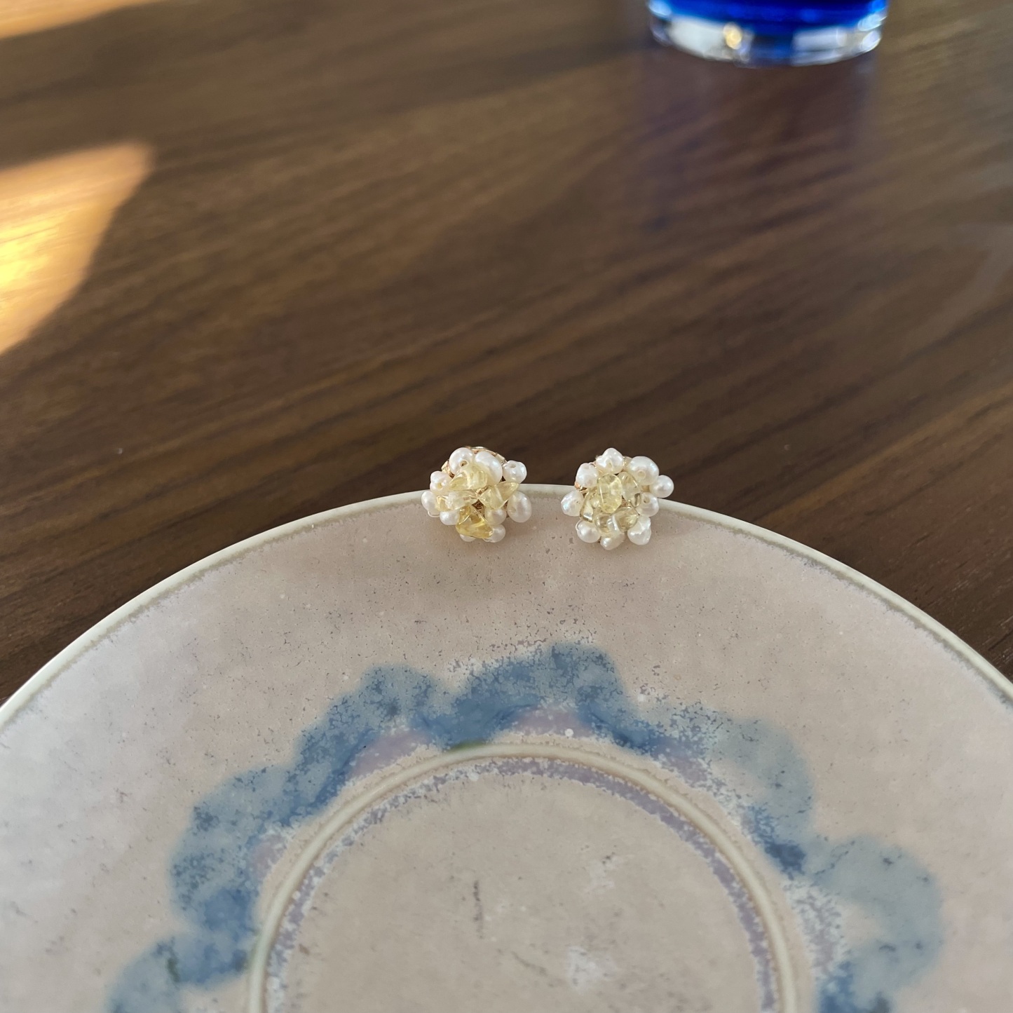 Handmade Citrine and Pearl Cluster Flower Stud Earrings