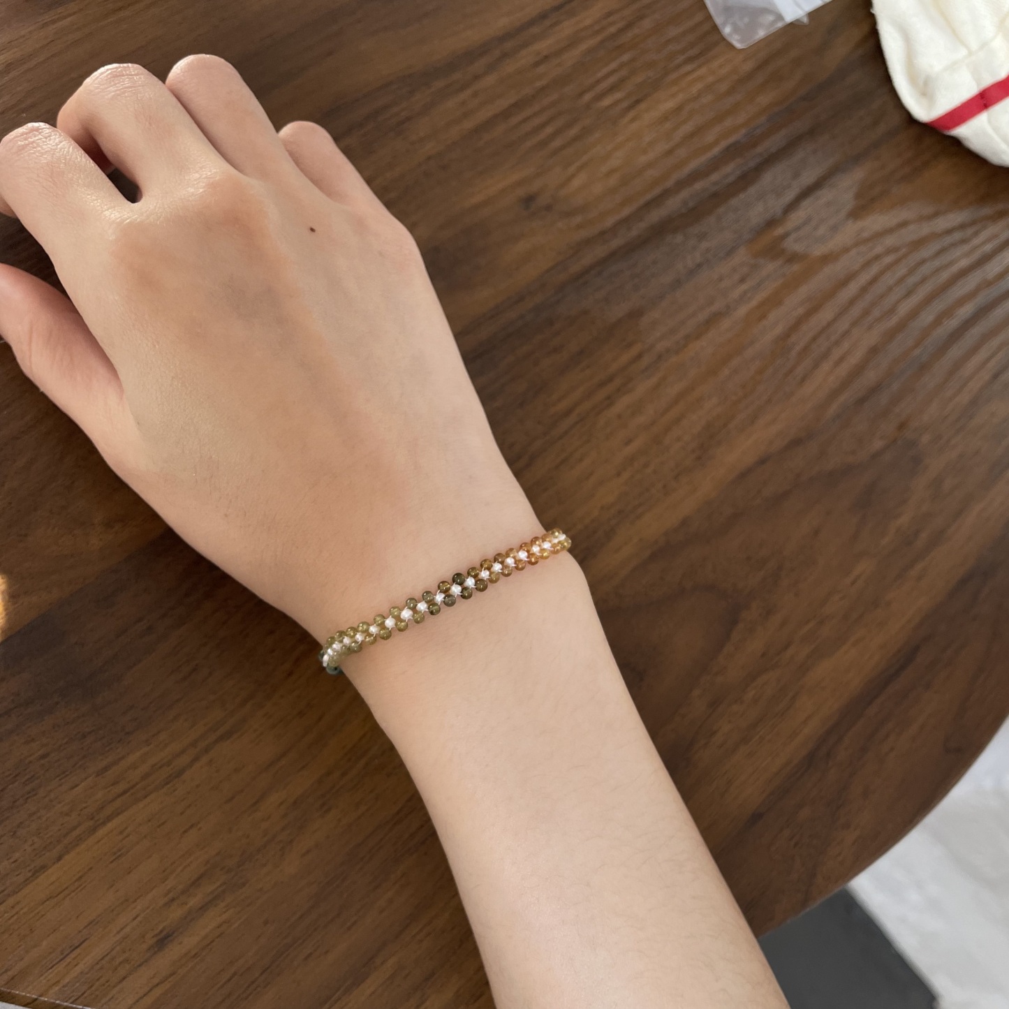 Handmade Dainty Colorful Multi Tourmaline and Freshwater Pearl Woven Layering Bracelet 