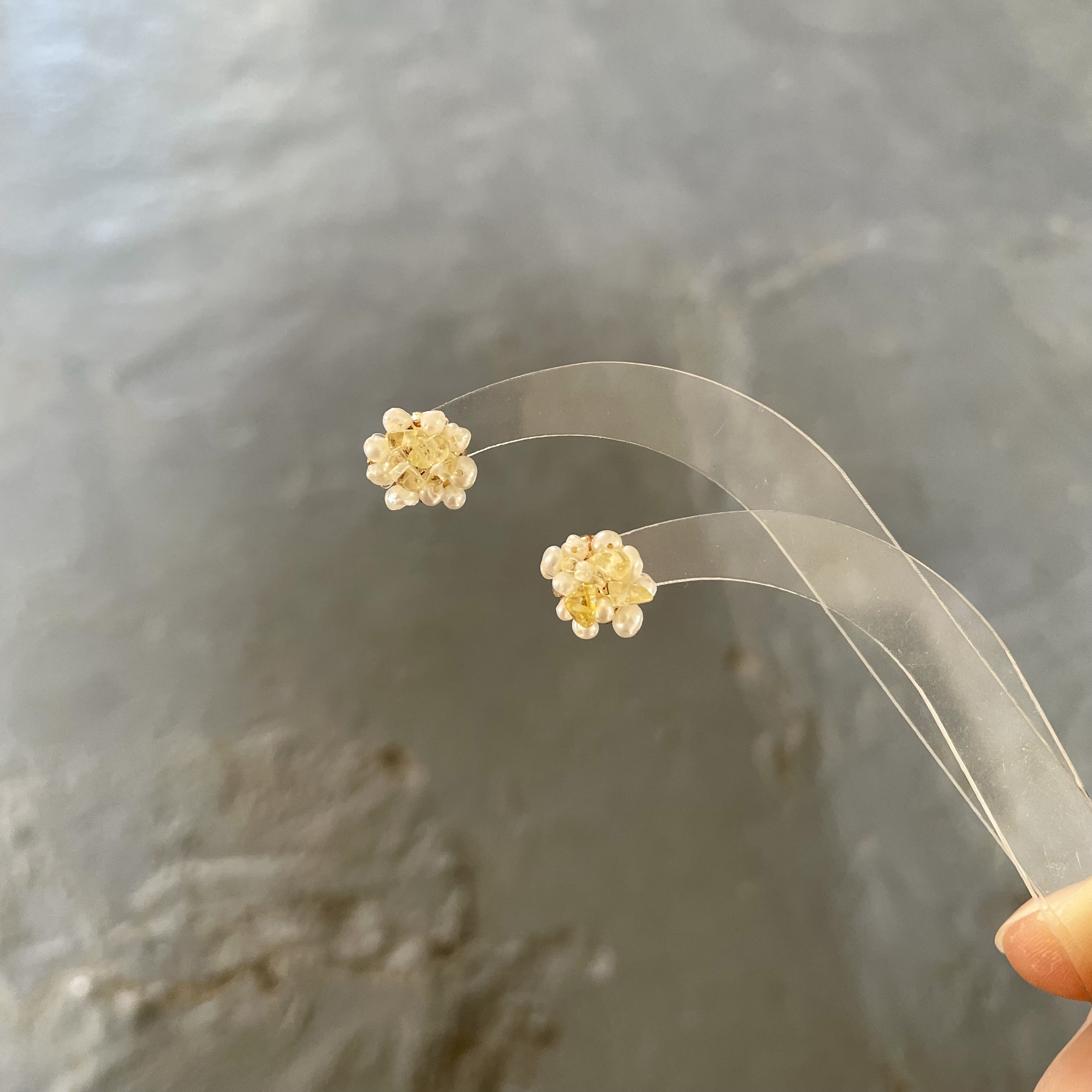 Handmade Citrine and Pearl Cluster Flower Stud Earrings