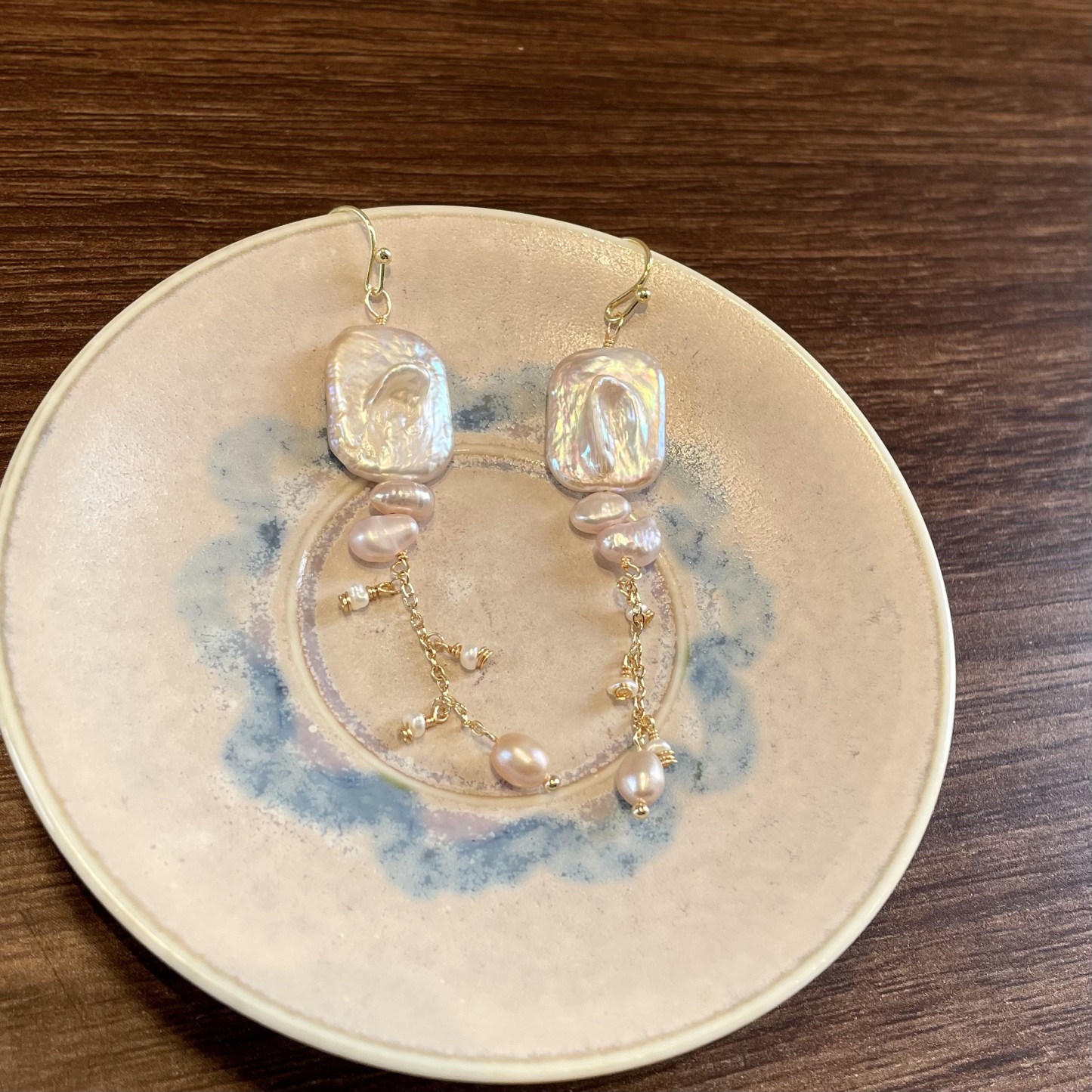 Handmade Lavender Baroque Pearl Square with Tassel Earrings – One of a Kind