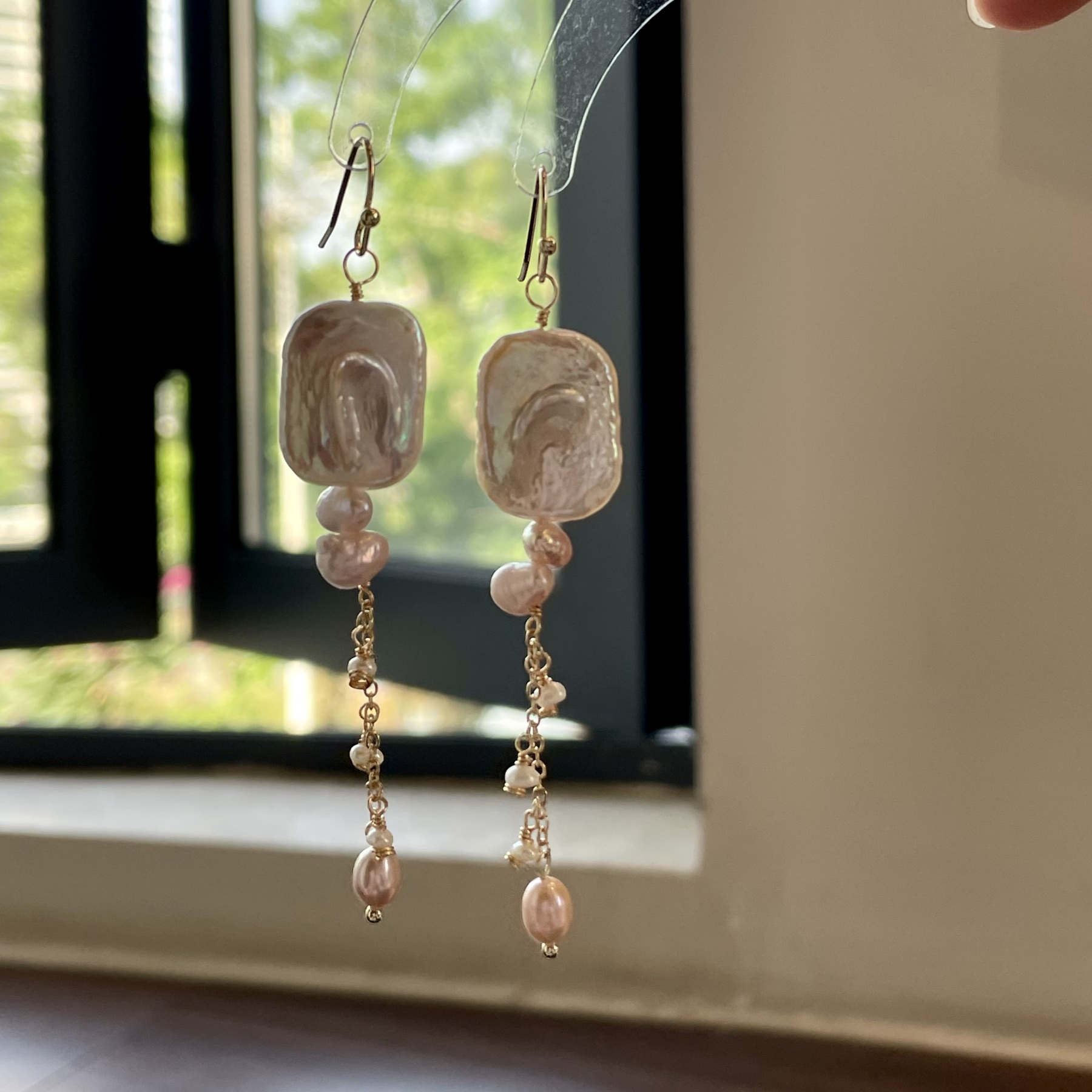 Handmade Lavender Baroque Pearl Square with Tassel Earrings – One of a Kind