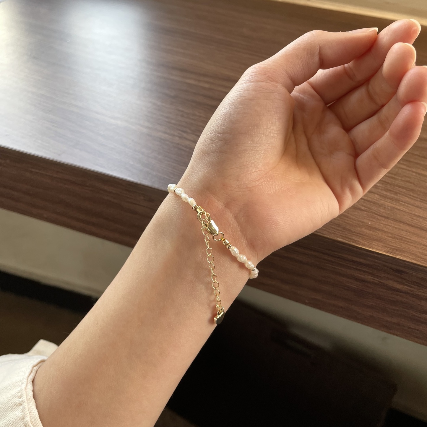 Handmade Keshi Pearls Bracelet with Lavender Baroque Pearl Centre One of a Kind