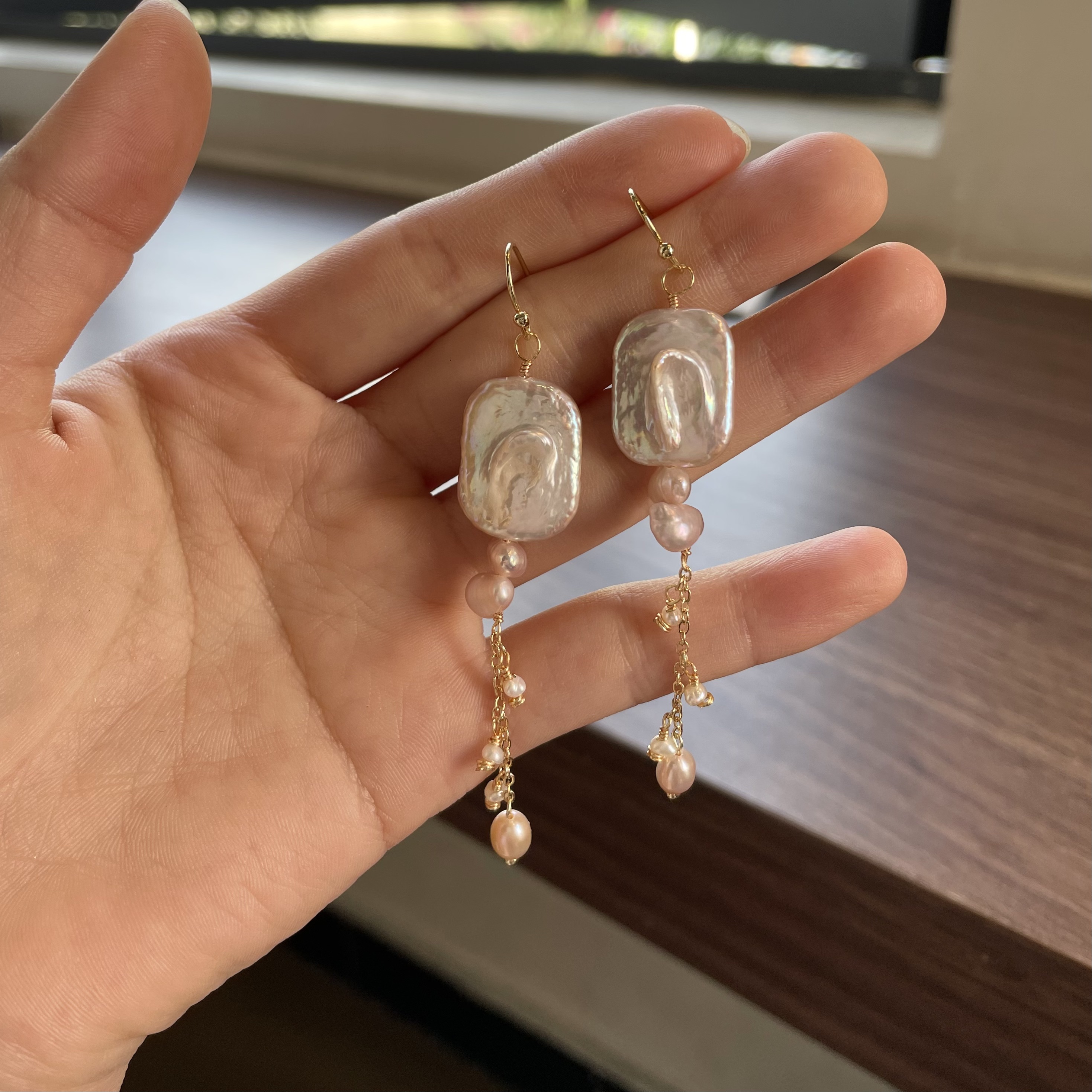 Handmade Lavender Baroque Pearl Square with Tassel Earrings – One of a Kind