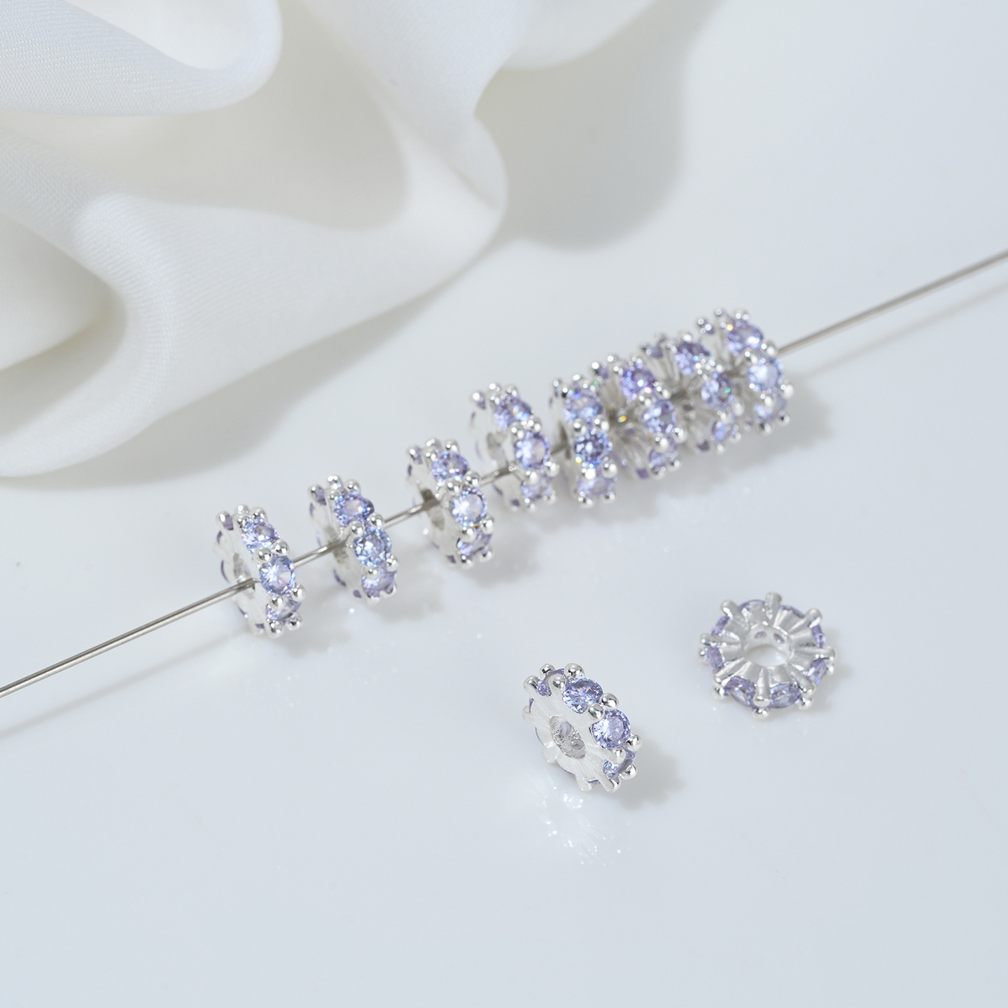 One Loop Zirconia Inlaid Gold Plated Cylindrical Wheel Spacer Beads Multiple Color