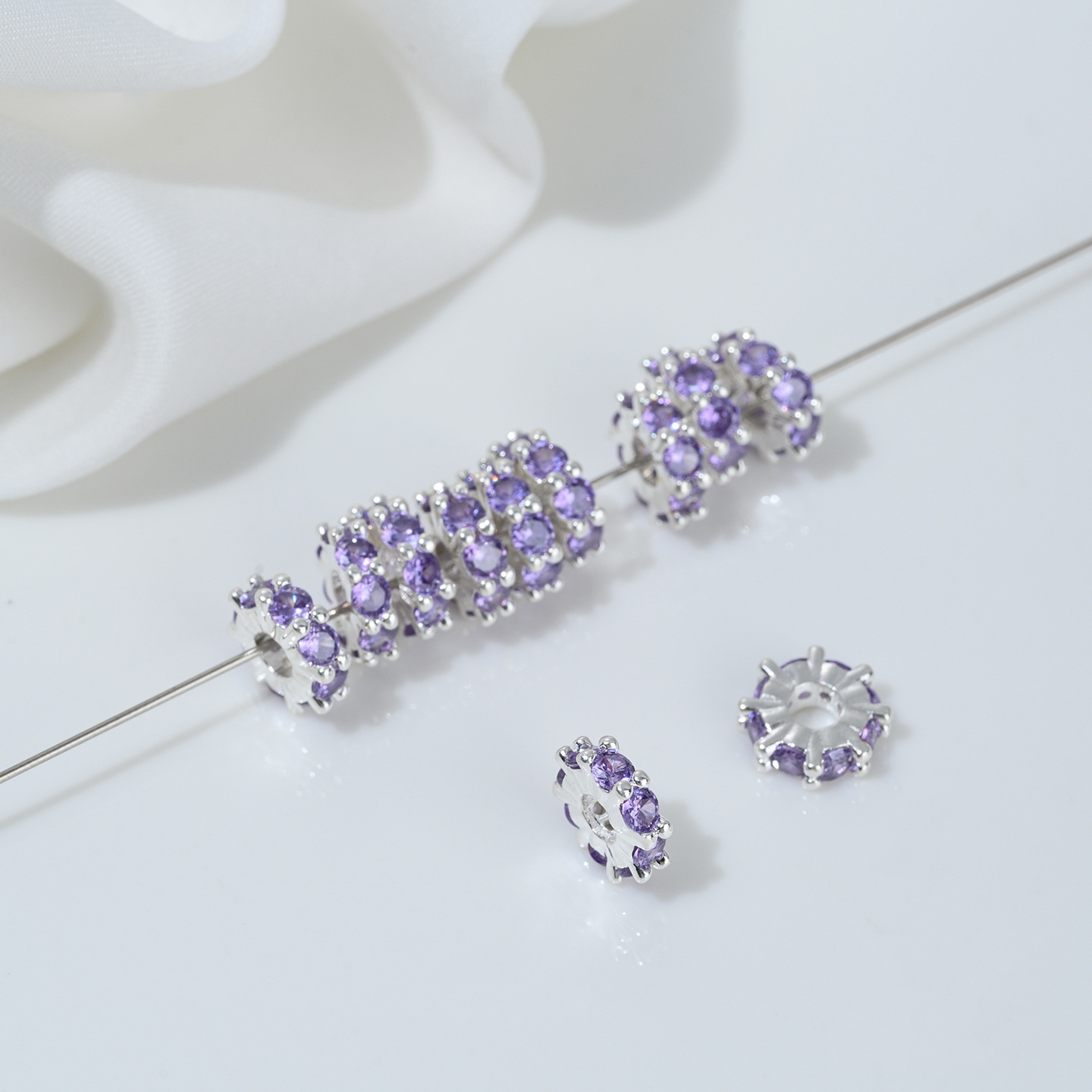 One Loop Zirconia Inlaid Gold Plated Cylindrical Wheel Spacer Beads Multiple Color