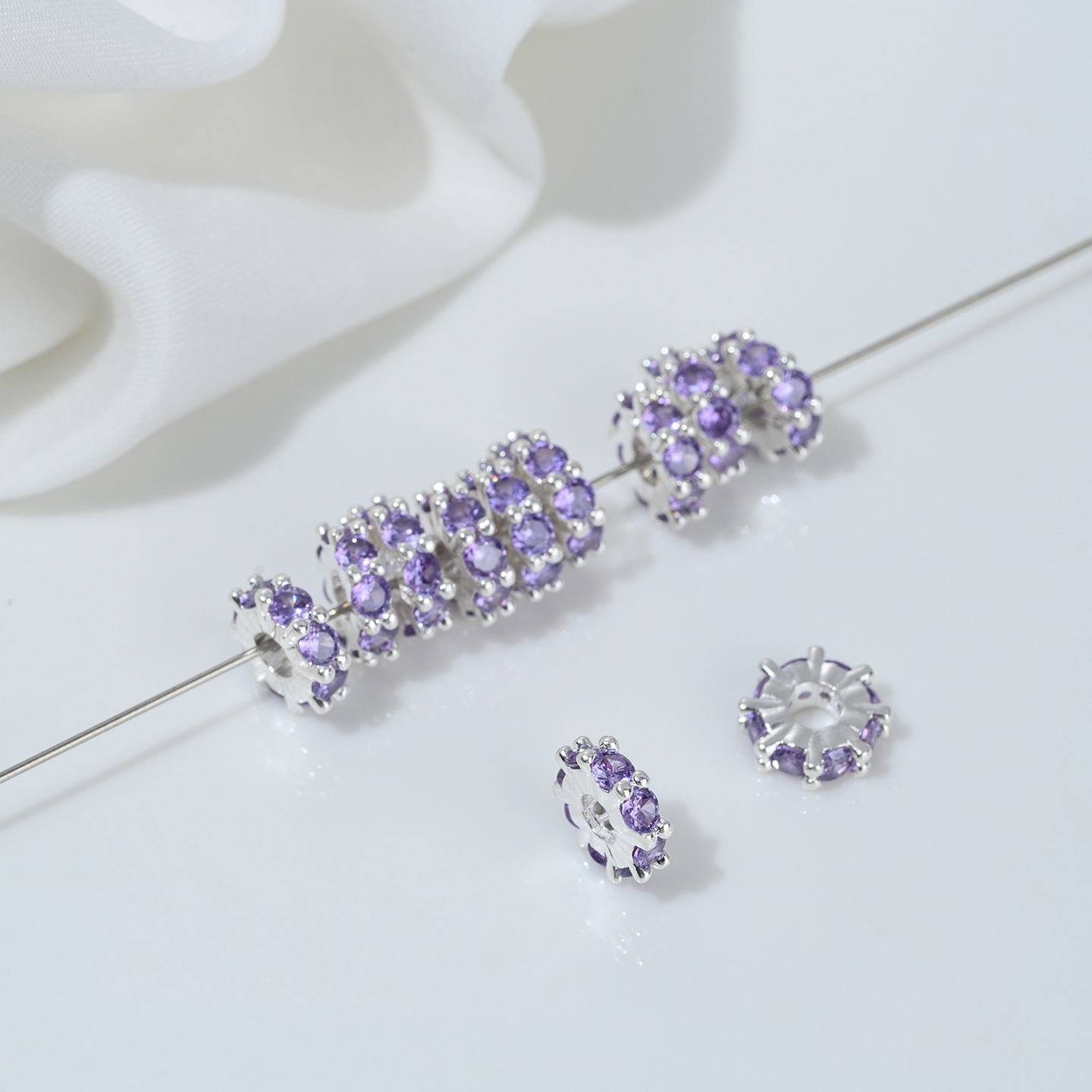 One Loop Zirconia Inlaid Gold Plated Cylindrical Wheel Spacer Beads Multiple Color