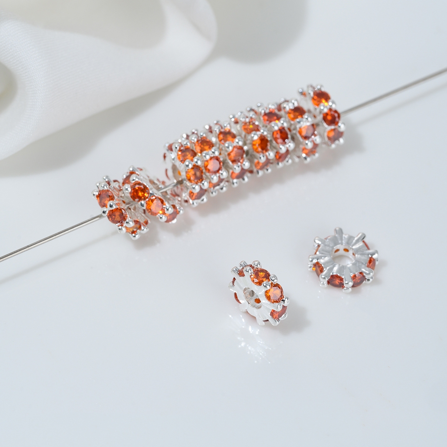 One Loop Zirconia Inlaid Gold Plated Cylindrical Wheel Spacer Beads Multiple Color