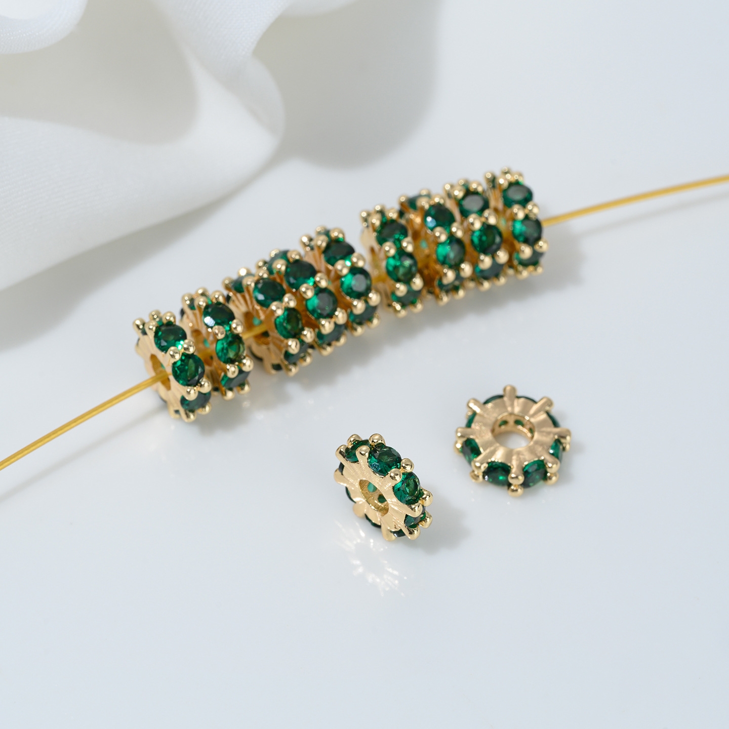 One Loop Zirconia Inlaid Gold Plated Cylindrical Wheel Spacer Beads Multiple Color