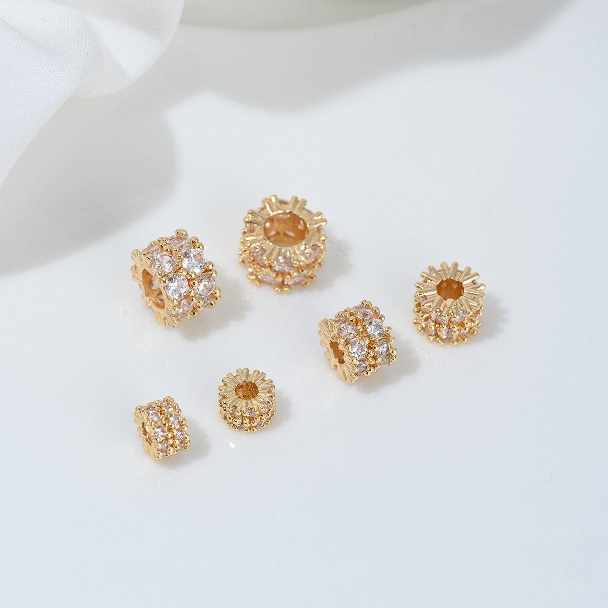 Two Loop Zirconia Inlaid Gold Plated Cylindrical Wheel Spacer Beads Multiple Color