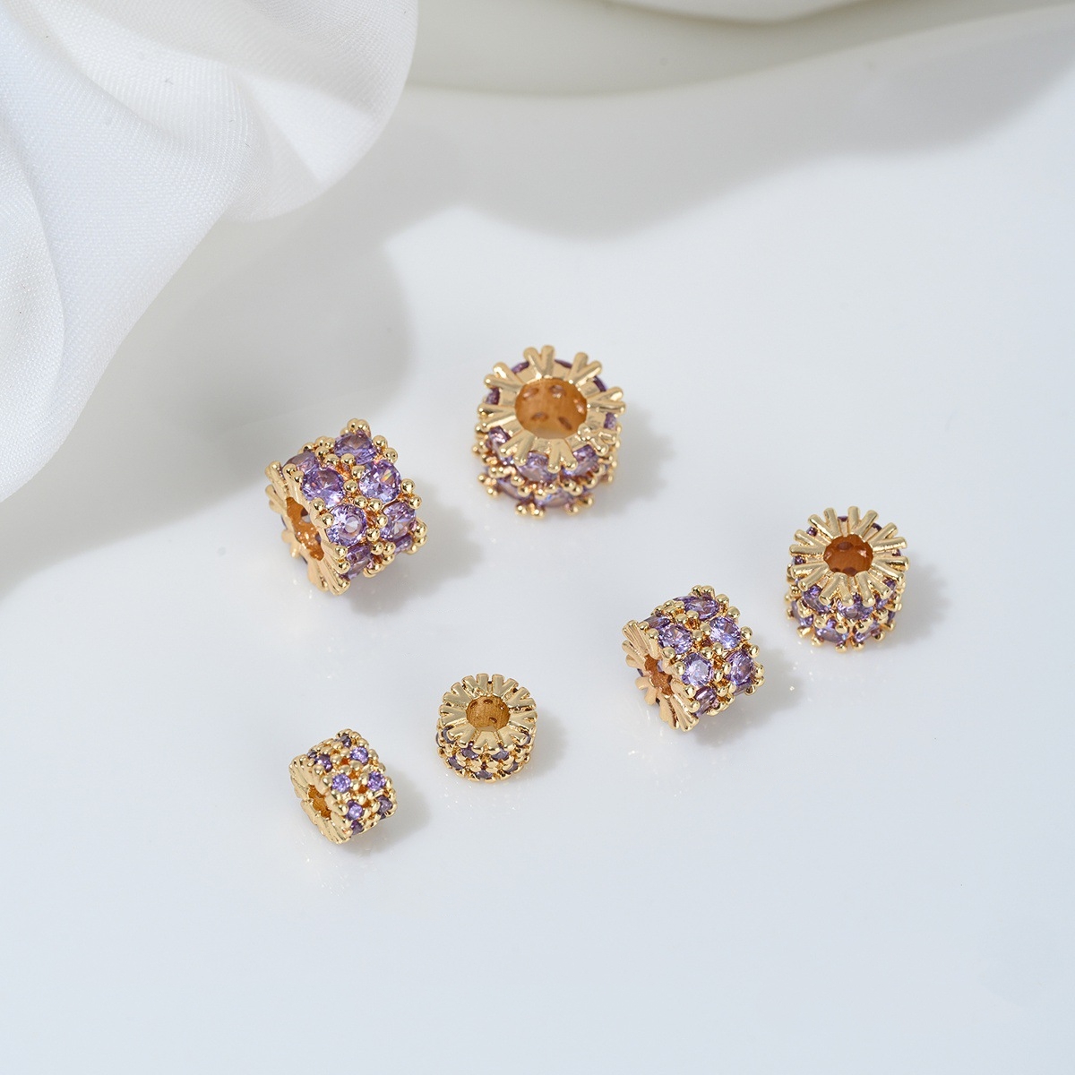 Two Loop Zirconia Inlaid Gold Plated Cylindrical Wheel Spacer Beads Mu