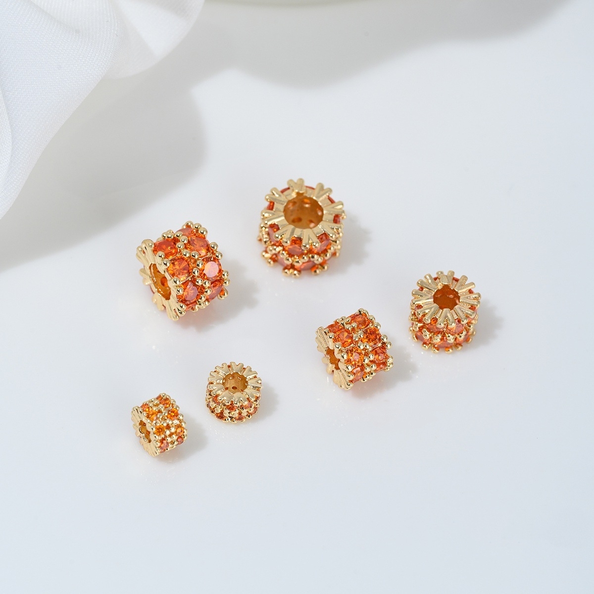 Two Loop Zirconia Inlaid Gold Plated Cylindrical Wheel Spacer Beads Multiple Color