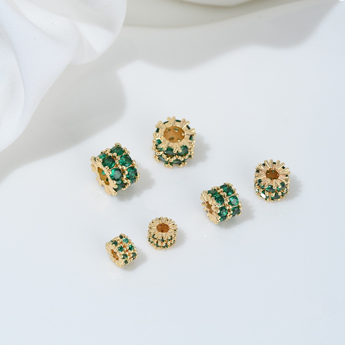 Two Loop Zirconia Inlaid Gold Plated Cylindrical Wheel Spacer Beads Mu