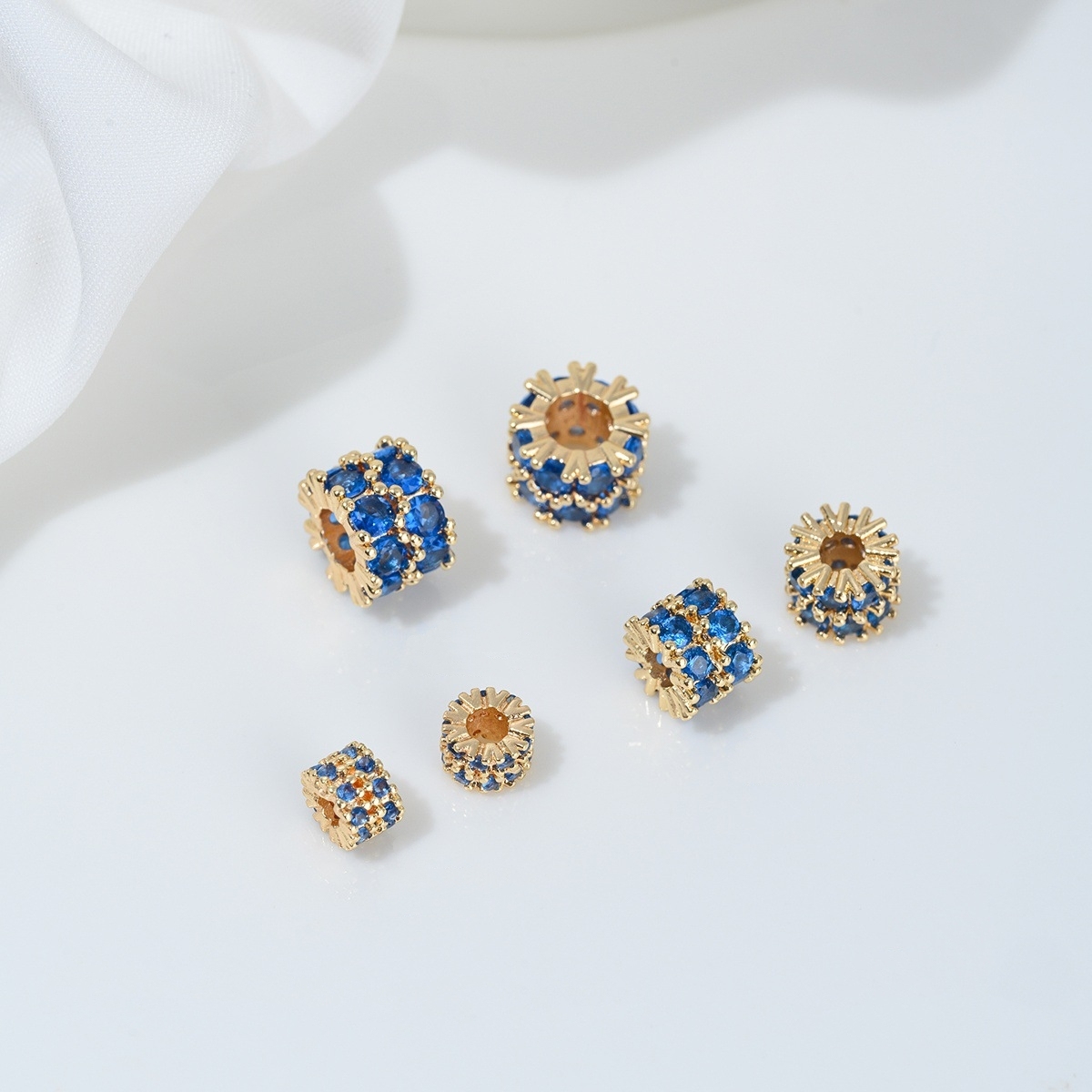 Two Loop Zirconia Inlaid Gold Plated Cylindrical Wheel Spacer Beads Multiple Color