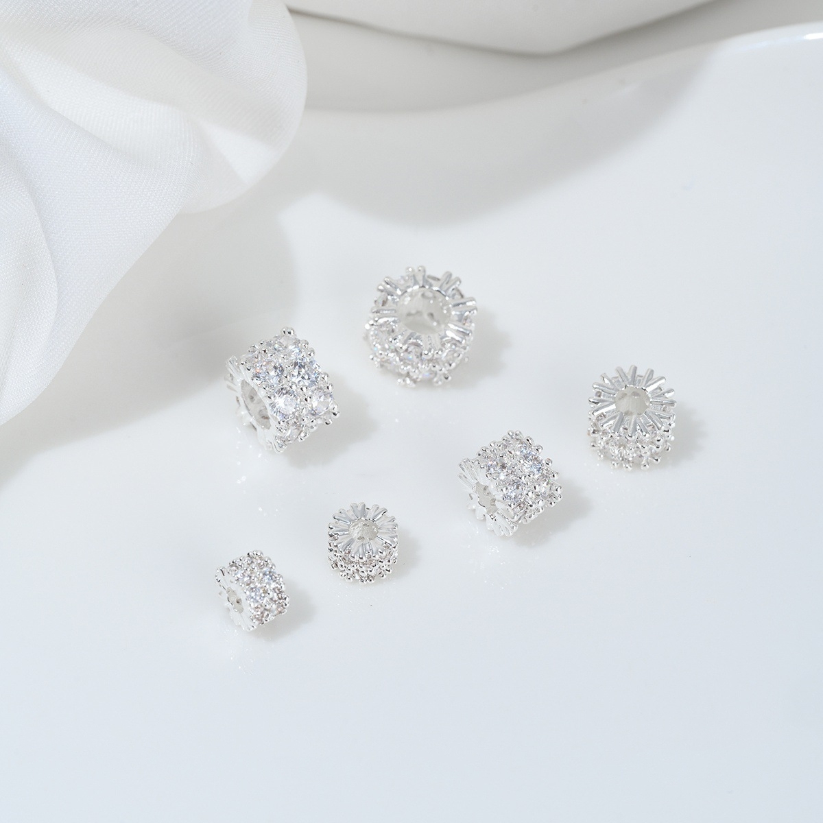 Two Loop Zirconia Inlaid Gold Plated Cylindrical Wheel Spacer Beads Multiple Color