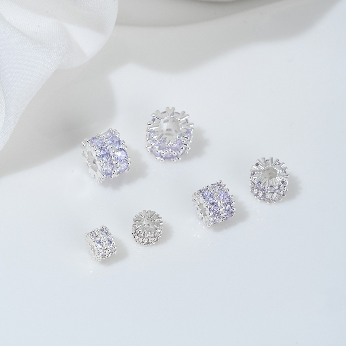 Two Loop Zirconia Inlaid Gold Plated Cylindrical Wheel Spacer Beads Multiple Color