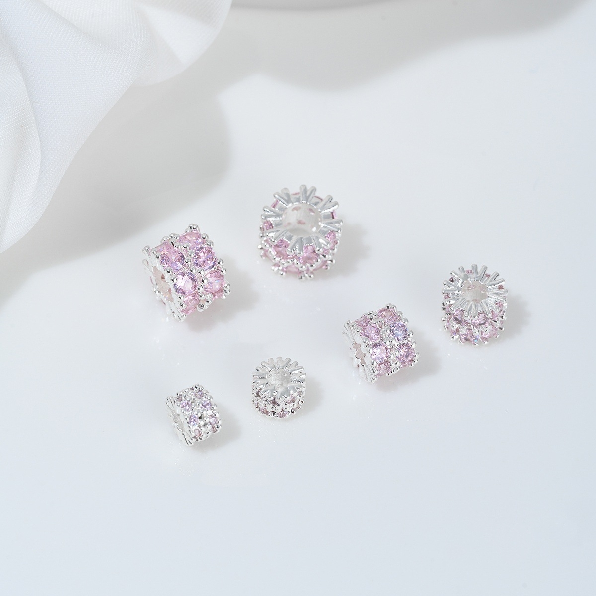 Two Loop Zirconia Inlaid Gold Plated Cylindrical Wheel Spacer Beads Multiple Color