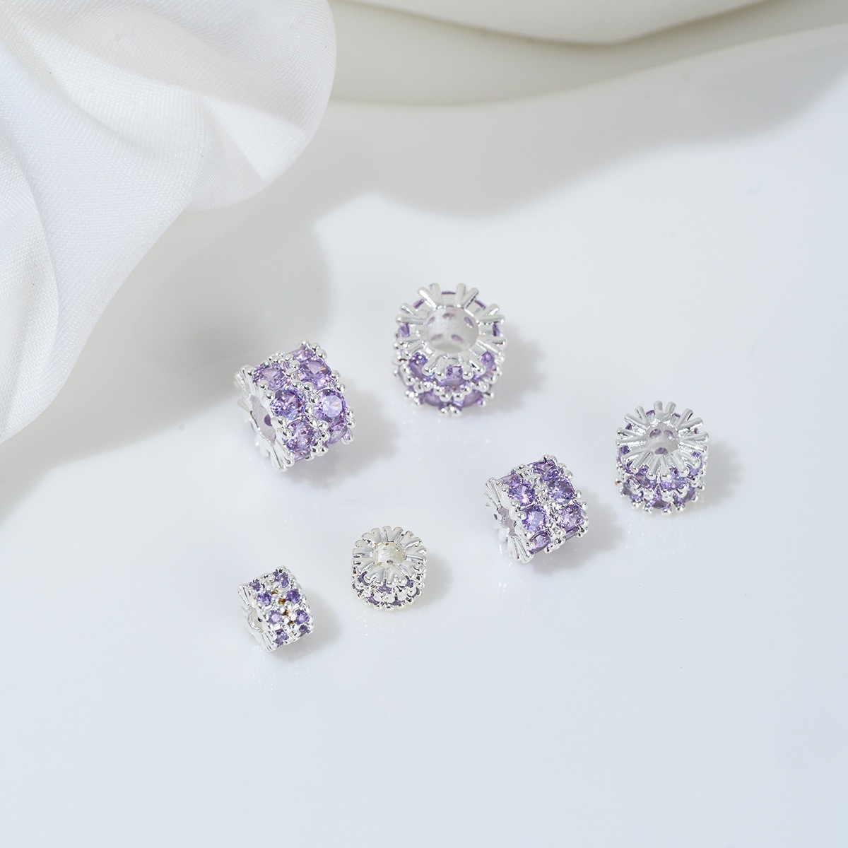 Two Loop Zirconia Inlaid Gold Plated Cylindrical Wheel Spacer Beads Multiple Color