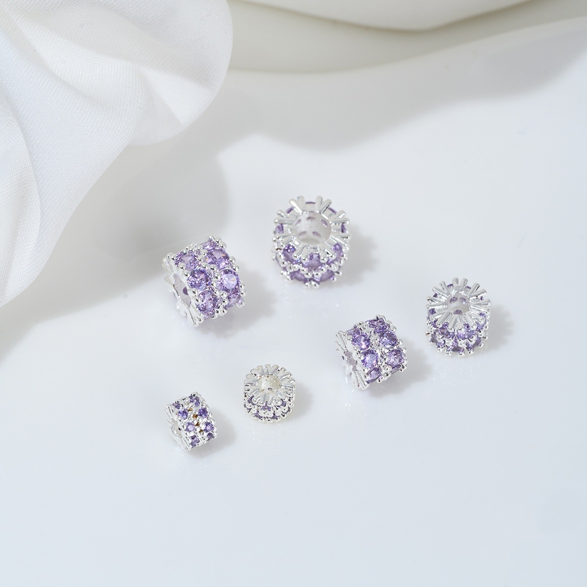 Two Loop Zirconia Inlaid Gold Plated Cylindrical Wheel Spacer Beads Multiple Color