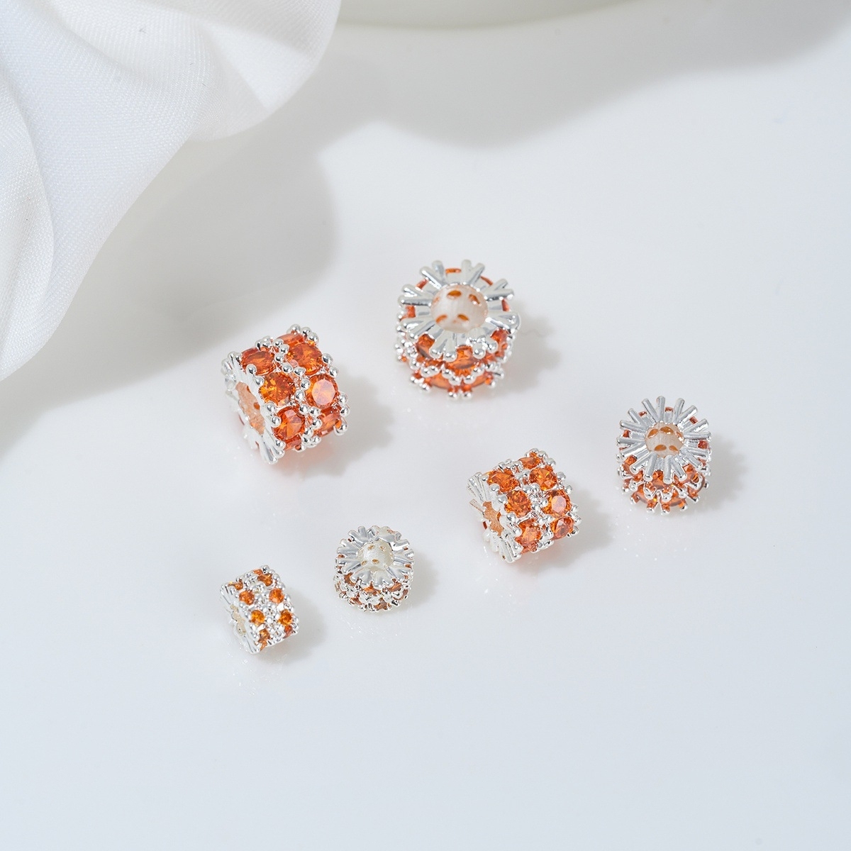 Two Loop Zirconia Inlaid Gold Plated Cylindrical Wheel Spacer Beads Multiple Color