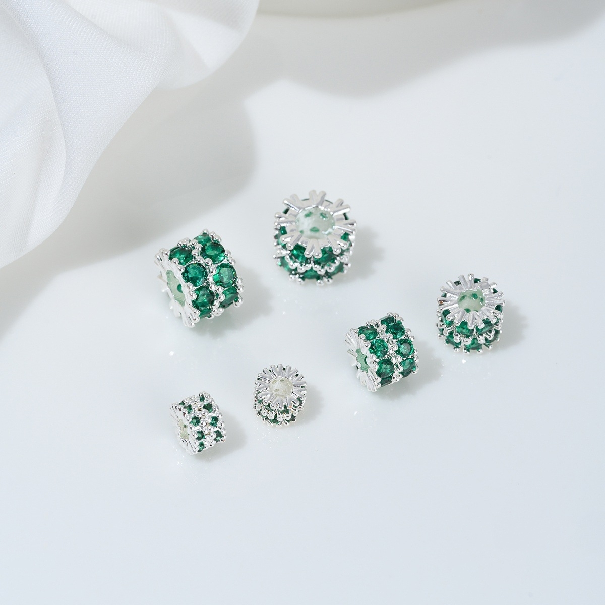 Two Loop Zirconia Inlaid Gold Plated Cylindrical Wheel Spacer Beads Multiple Color