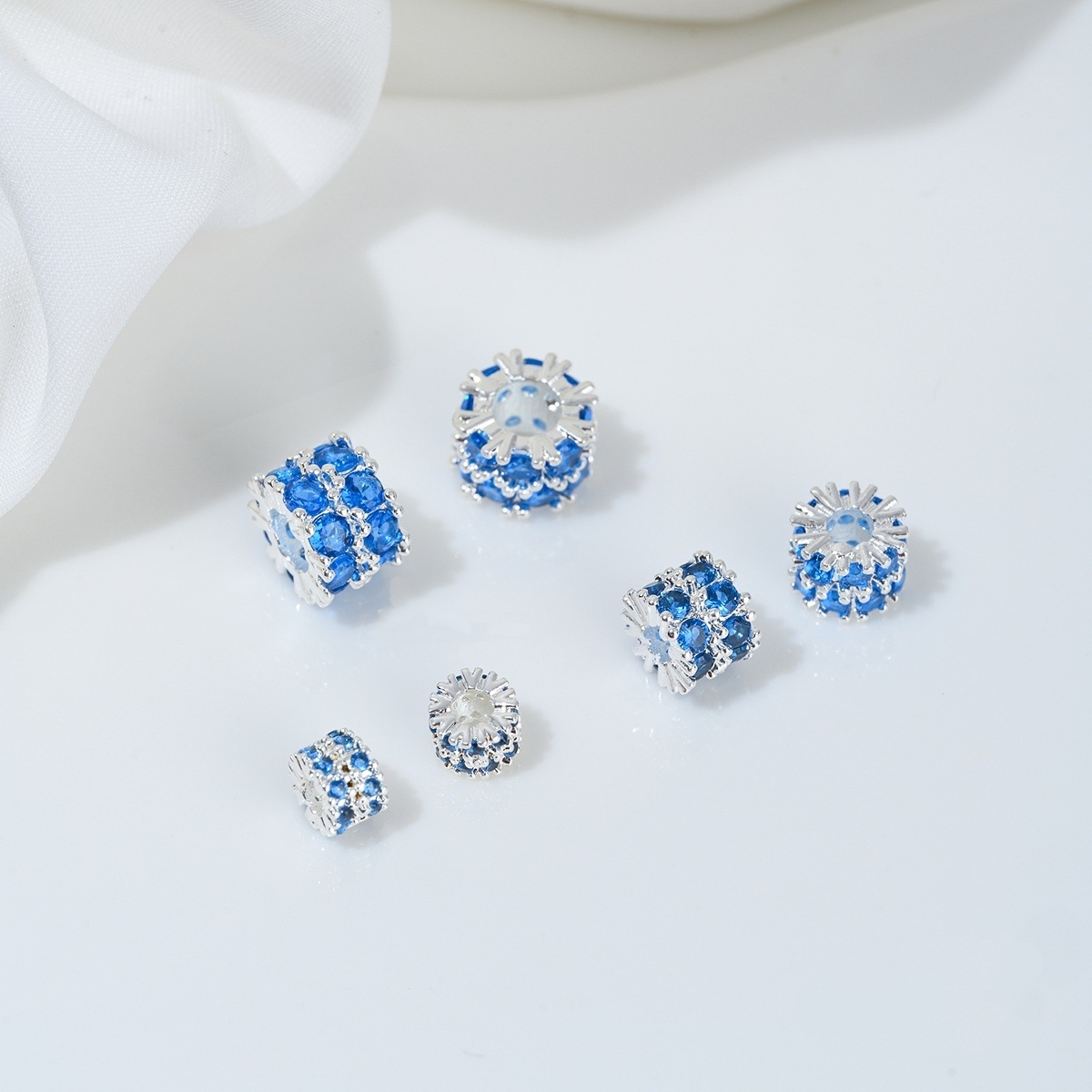 Two Loop Zirconia Inlaid Gold Plated Cylindrical Wheel Spacer Beads Multiple Color