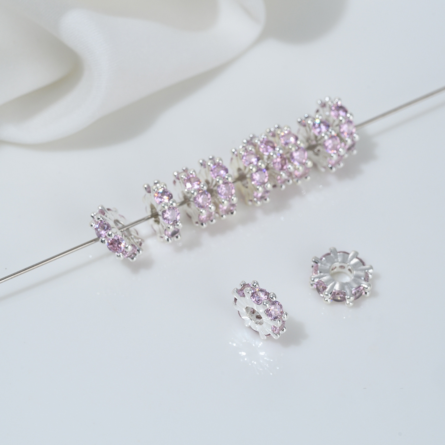 One Loop Zirconia Inlaid Gold Plated Cylindrical Wheel Spacer Beads Multiple Color