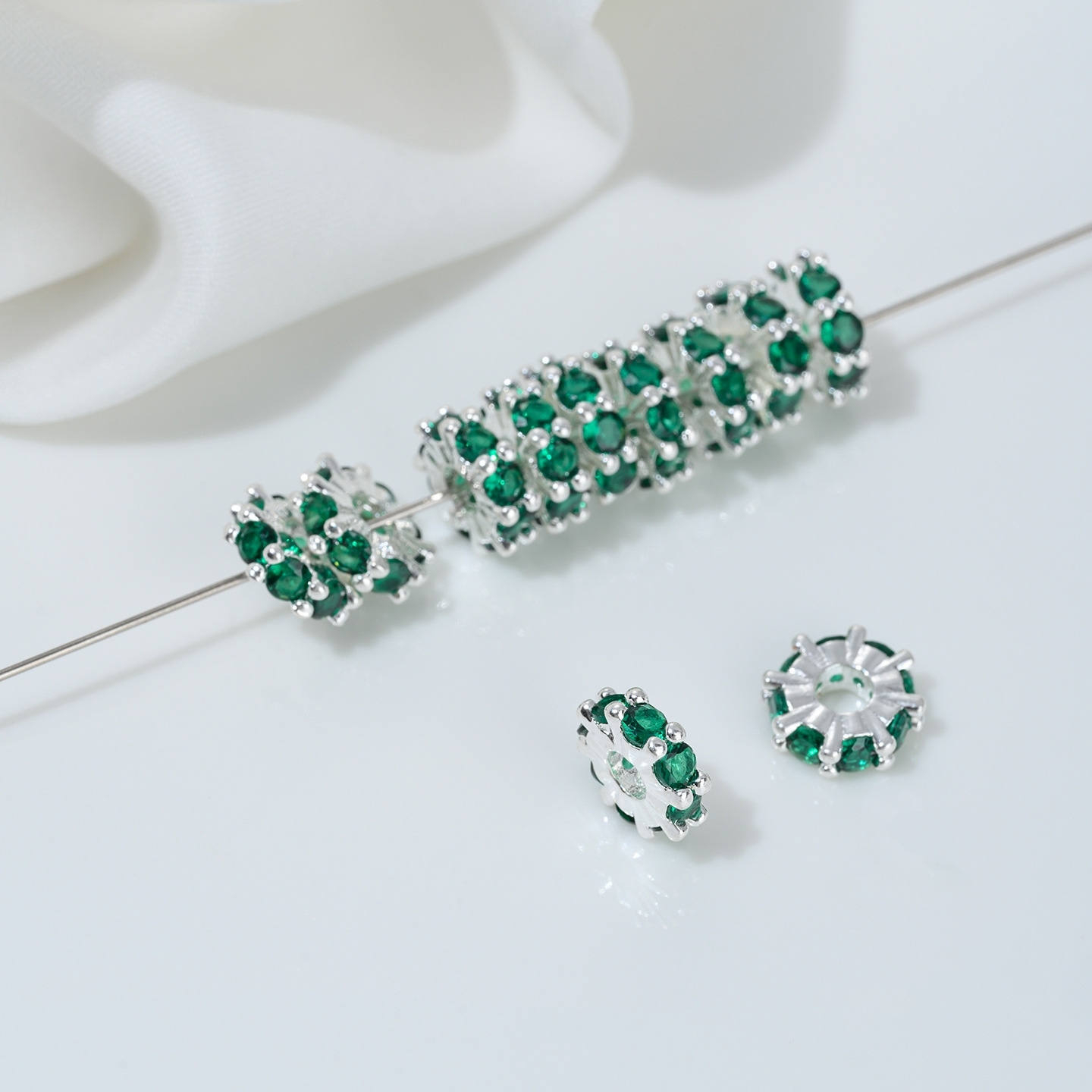 One Loop Zirconia Inlaid Gold Plated Cylindrical Wheel Spacer Beads Multiple Color