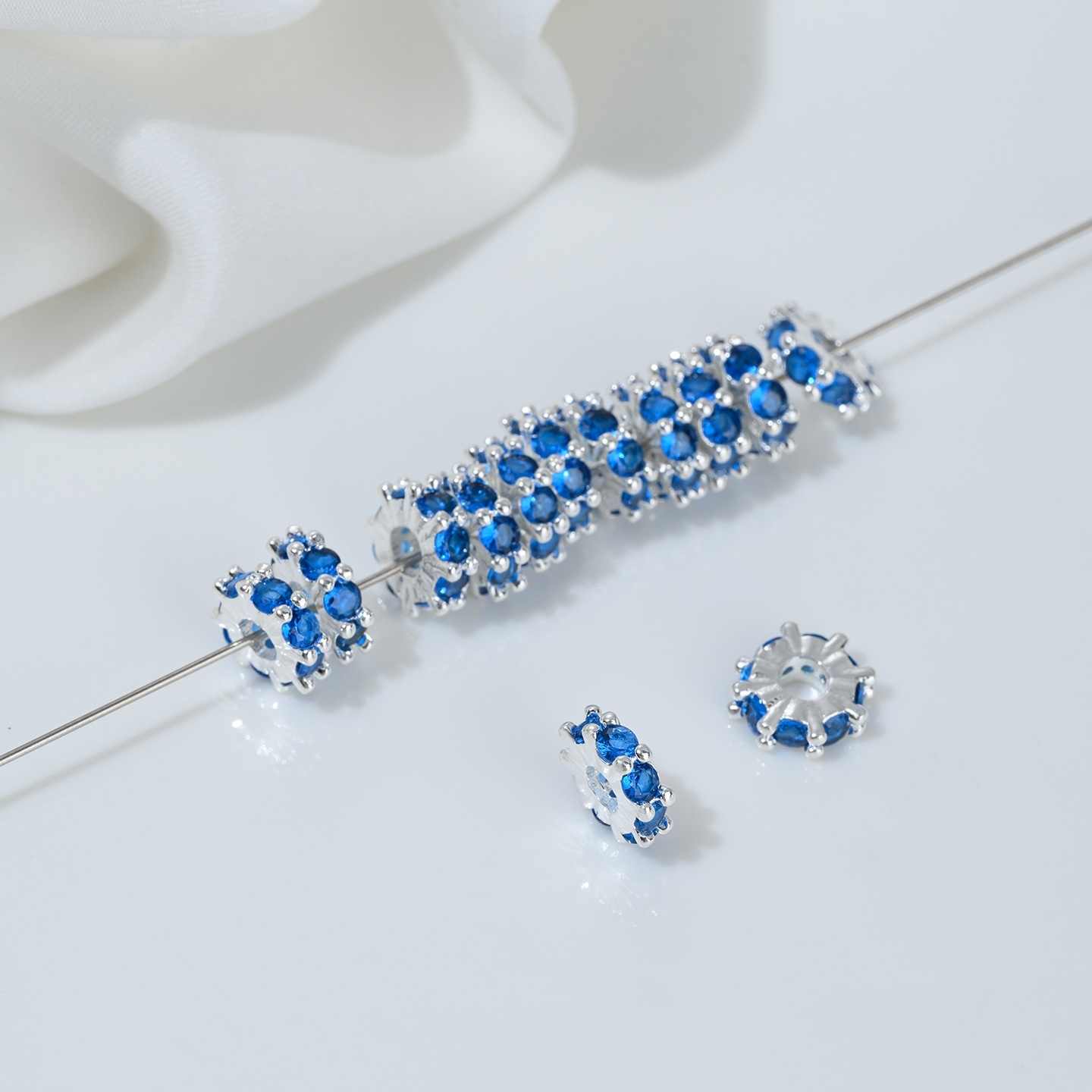 One Loop Zirconia Inlaid Gold Plated Cylindrical Wheel Spacer Beads Multiple Color