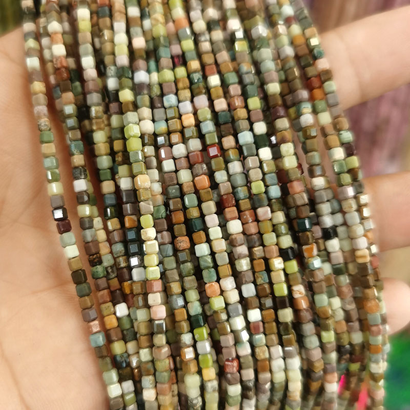 Natural Gemstone 2.5*2.5mm Square Faced Beads Strand