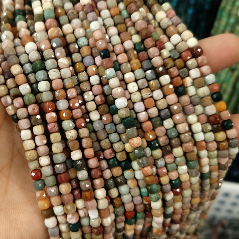 Natural Gemstone 4*4mm Square Faced Beads Strand