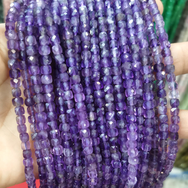 Natural Gemstone 4*4mm Square Faced Beads Strand