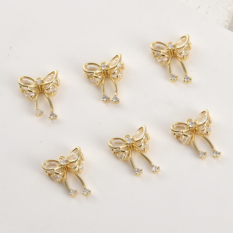 14k Gold Zircon Butterfly Charm Pendant with Hanging Rings-likayjewel