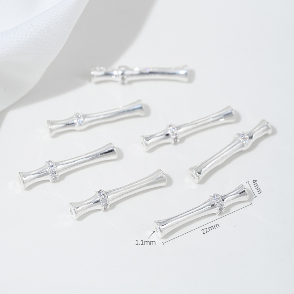 Gold Plated Cubic Zirconia Inlaid Bamboo Tube Spacer Beads Connector