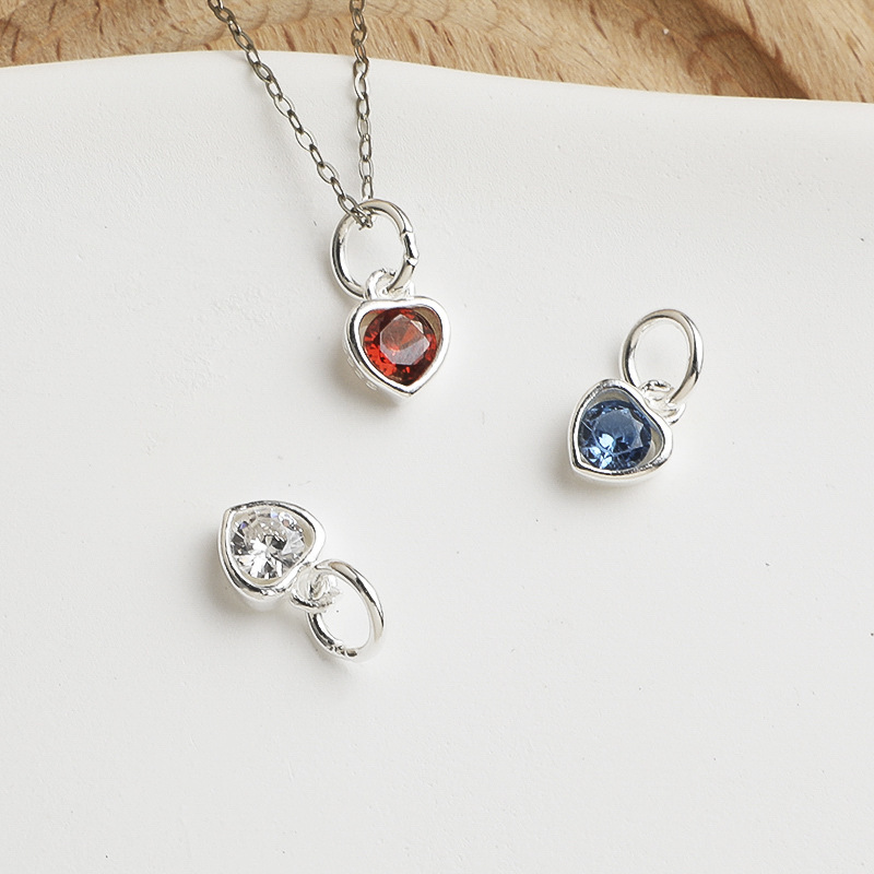 Round Zirconia Inlaid 925 Sterling Silver Pendant for Jewelry DIY