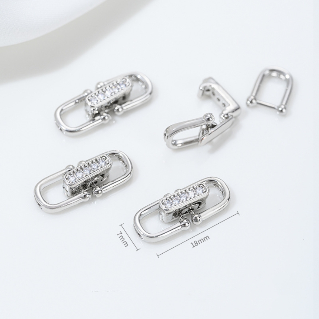 Gold Plated Cubic Zirconia Inlaid U-Shaped  Buckle Horseshoe Buckle for Necklace Bracelet